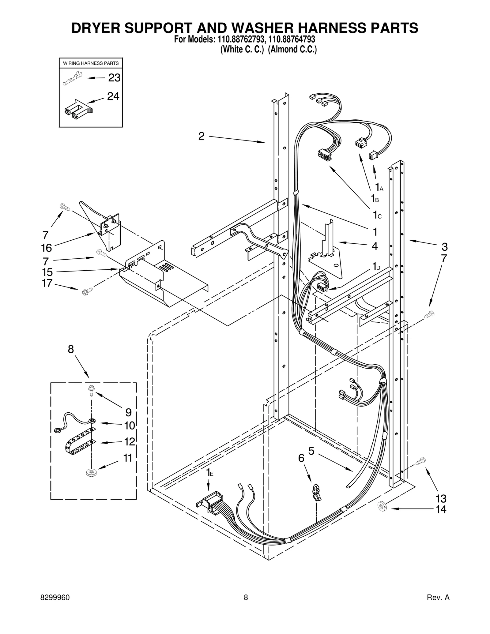 DRYER SUPPORT AND WASHER HARNESS PARTS