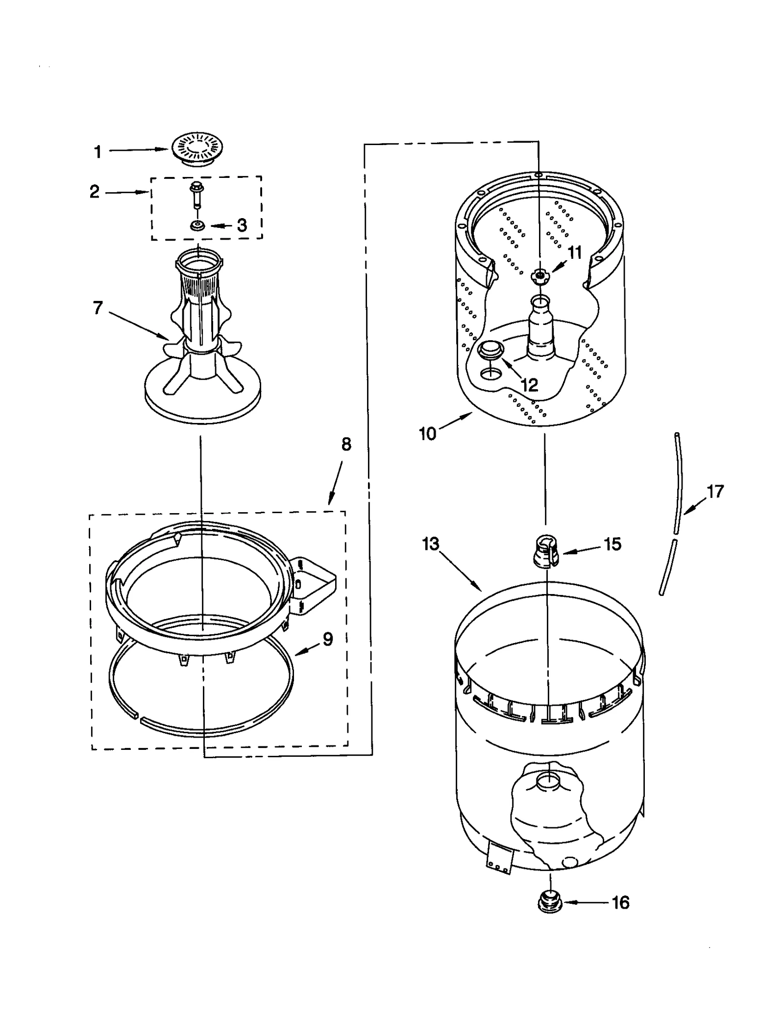 AGITATOR, BASKET AND TUB