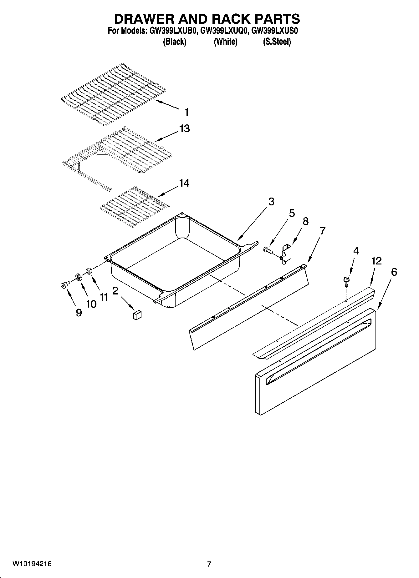05 - DRAWER AND RACK PARTS, OPTIONAL PARTS (NOT INCLUDED)