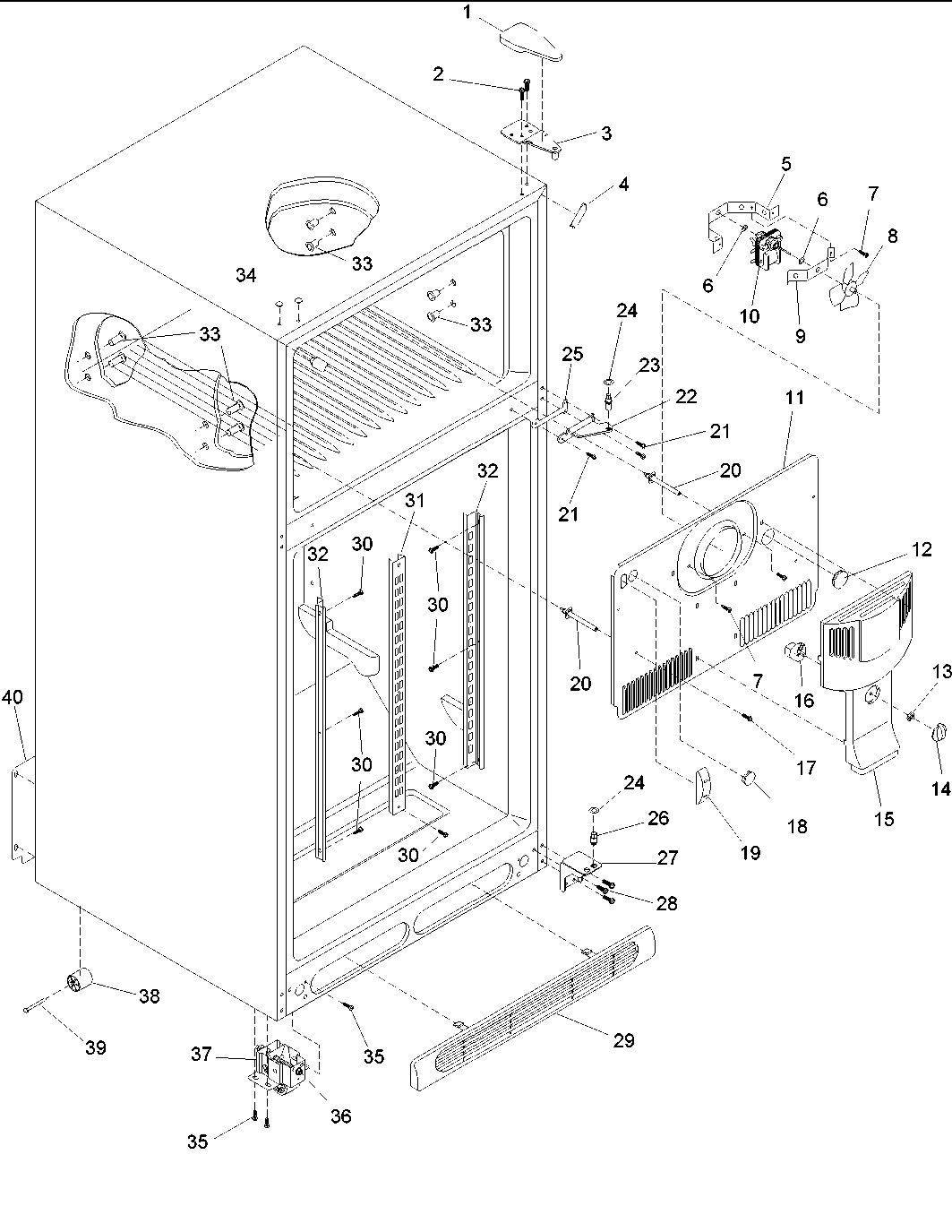 01 - Cabinet, Hinges, Evap Fan & Rollers