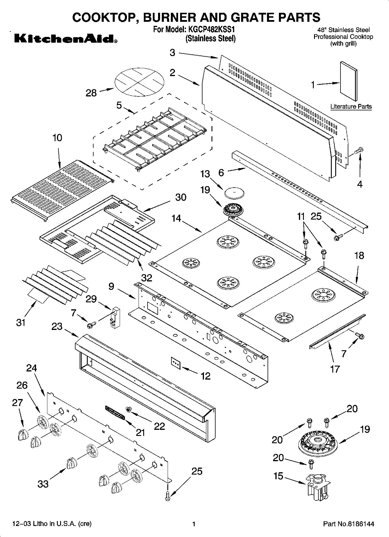 01 - COOKTOP, BURNER AND GRATE PARTS