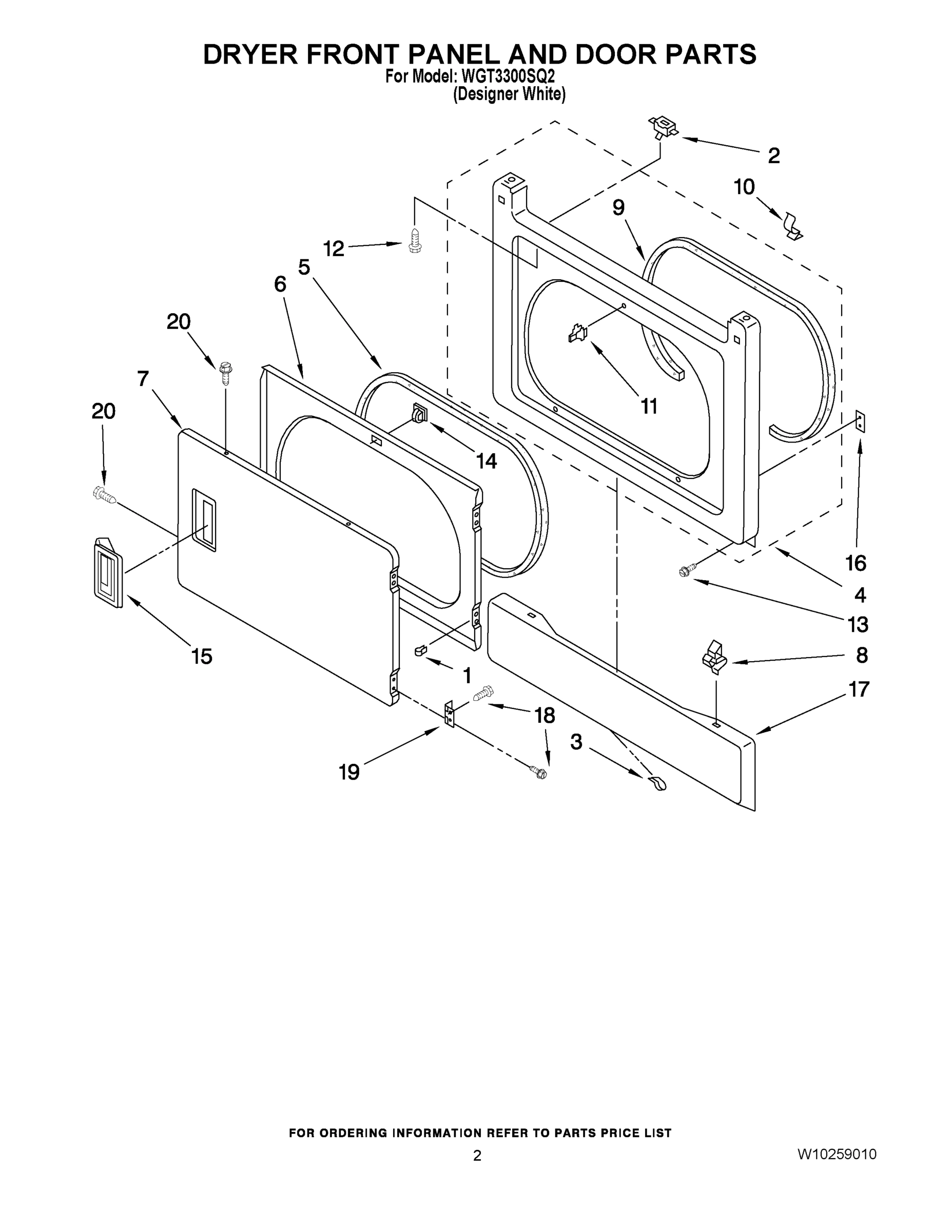 02 - DRYER FRONT PANEL AND DOOR PARTS