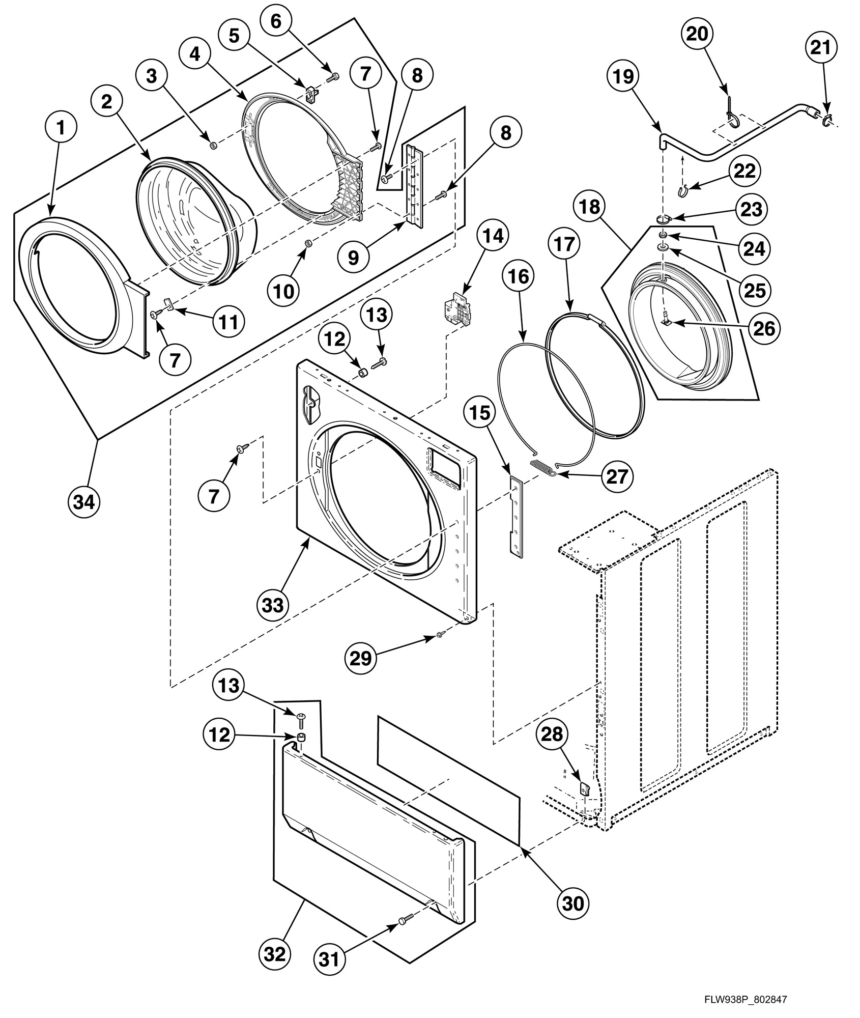 Washer Front Panel, Door Assembly and Door Seal
