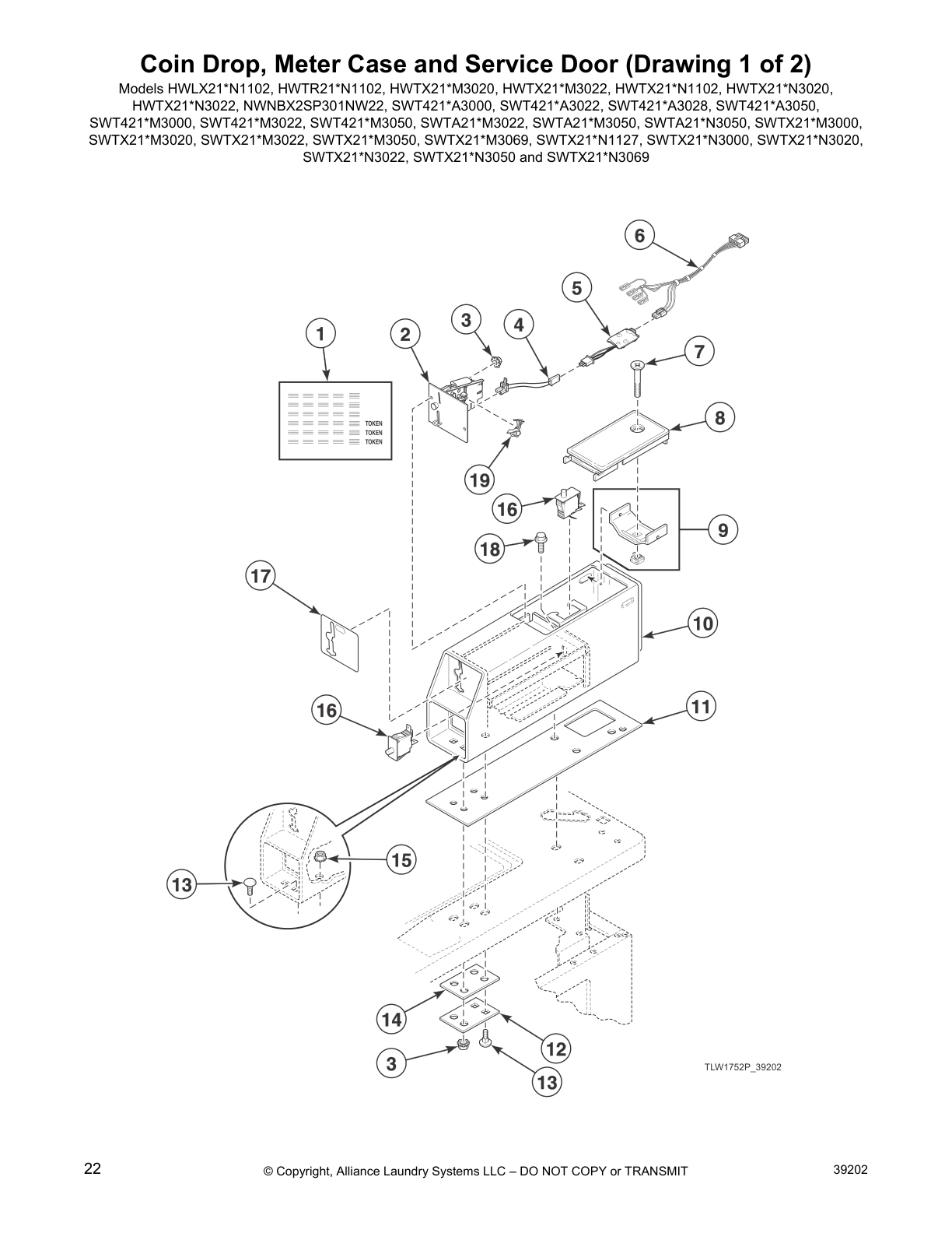 Coin Drop, Meter Case and Service Door (Drawing 1 of 2)