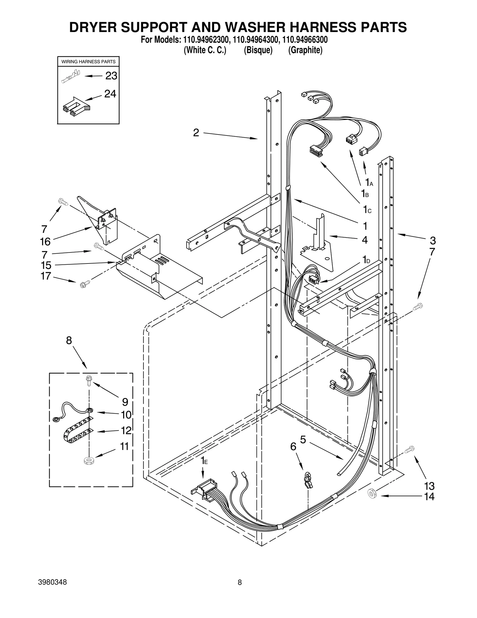 DRYER SUPPORT AND WASHER HARNESS PARTS