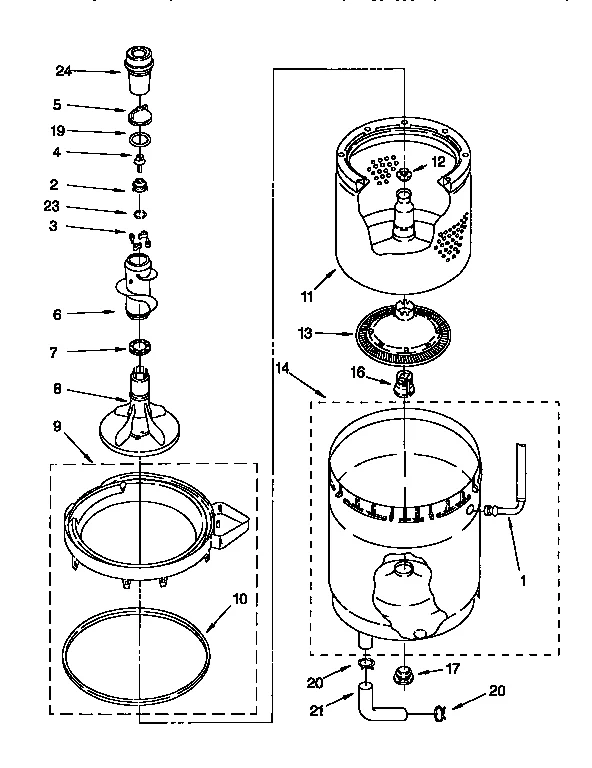 AGITATOR, BASKET AND TUB