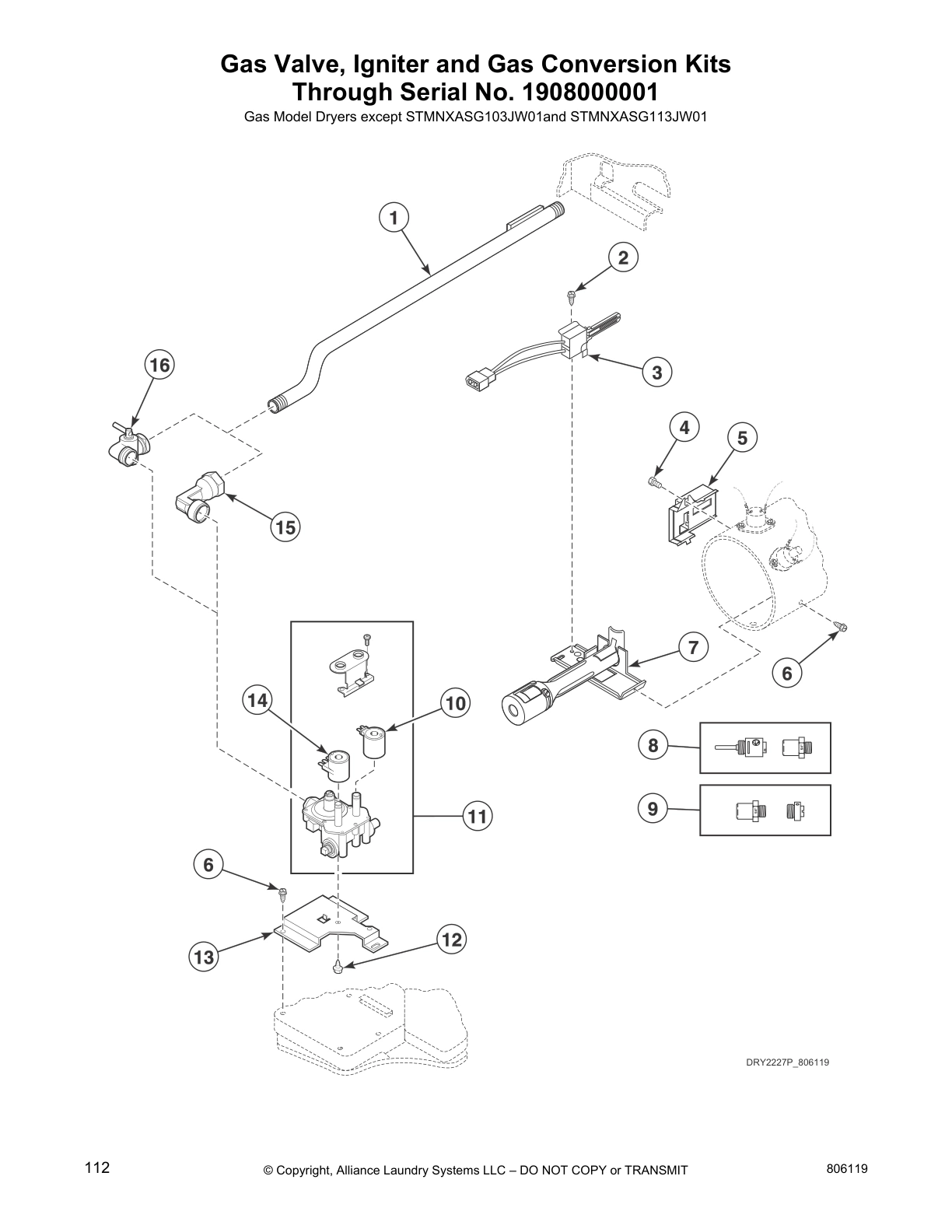 Gas Valve, Igniter and Gas Conversion Kits
Through Serial No. 1908000001