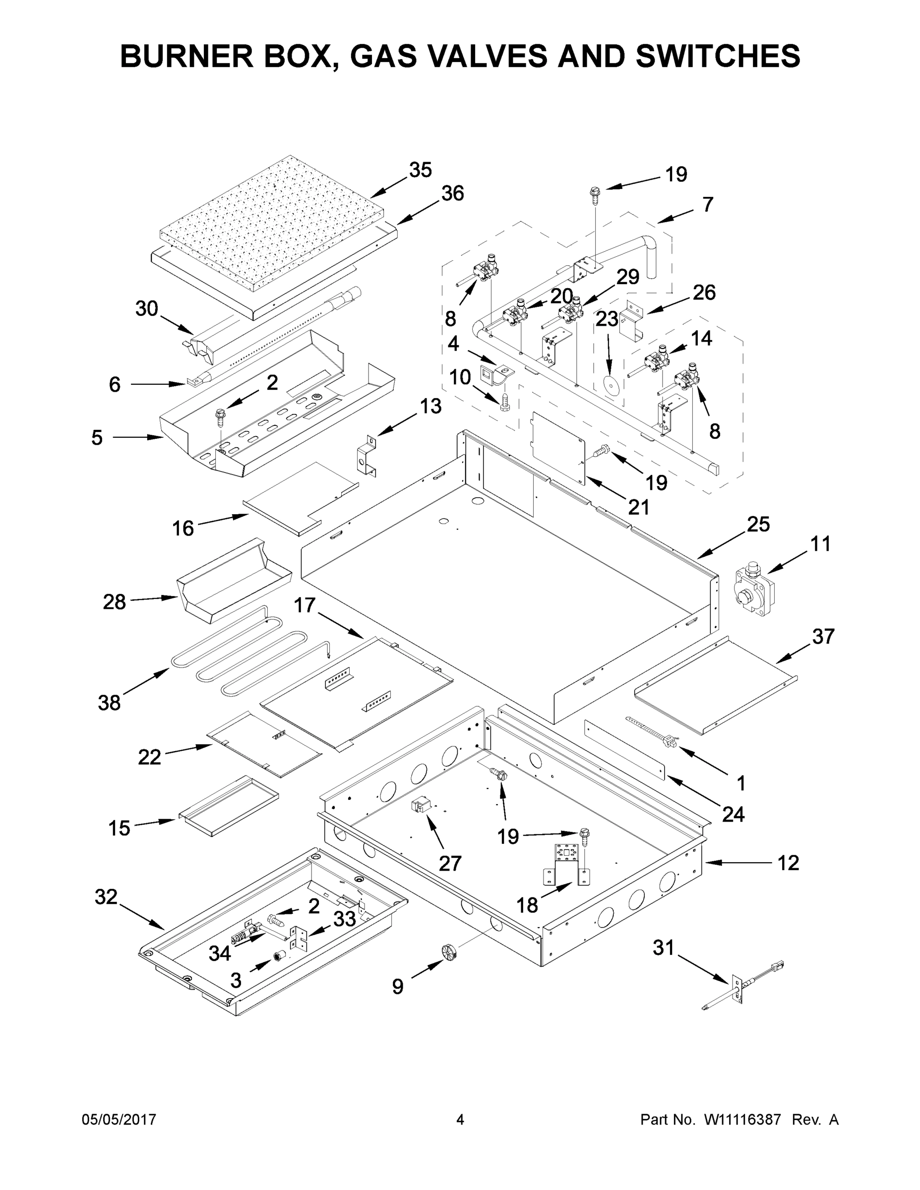 03 - BURNER BOX, GAS VALVES AND SWITCHES