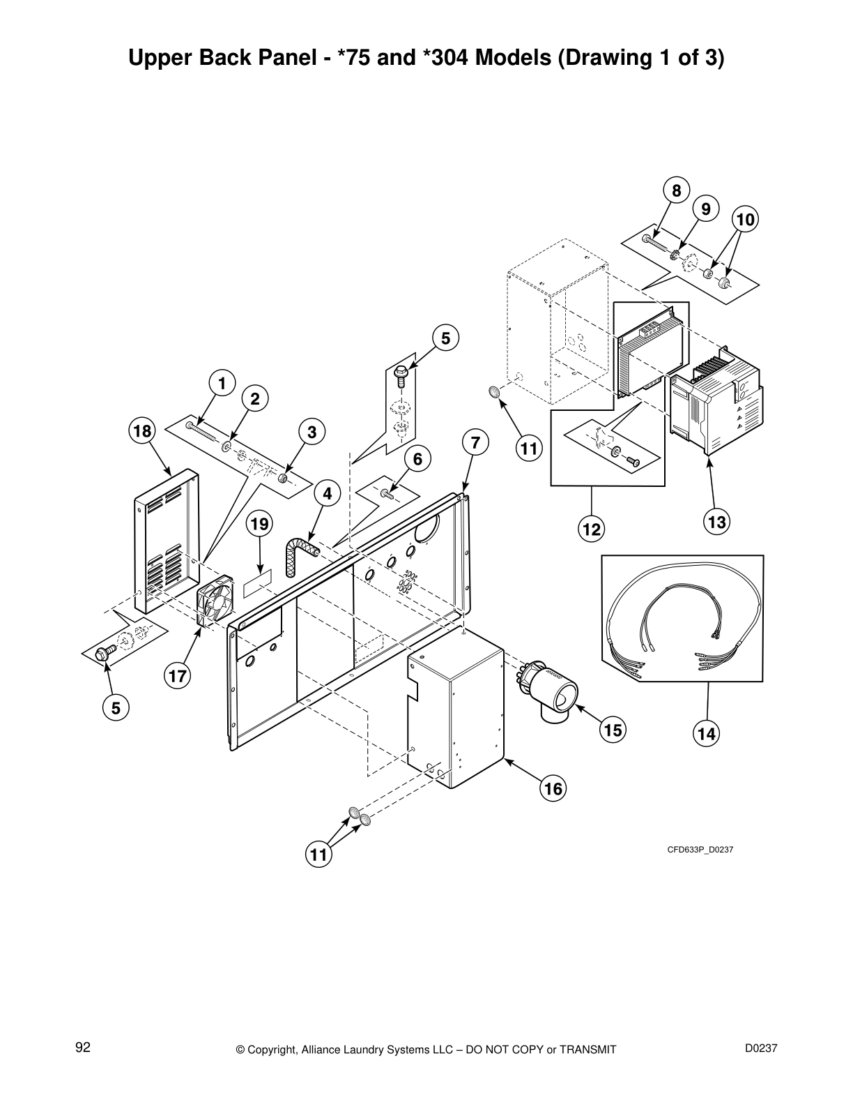 Upper Back Panel - *75 and *304 Models (Drawing 1 of 3)