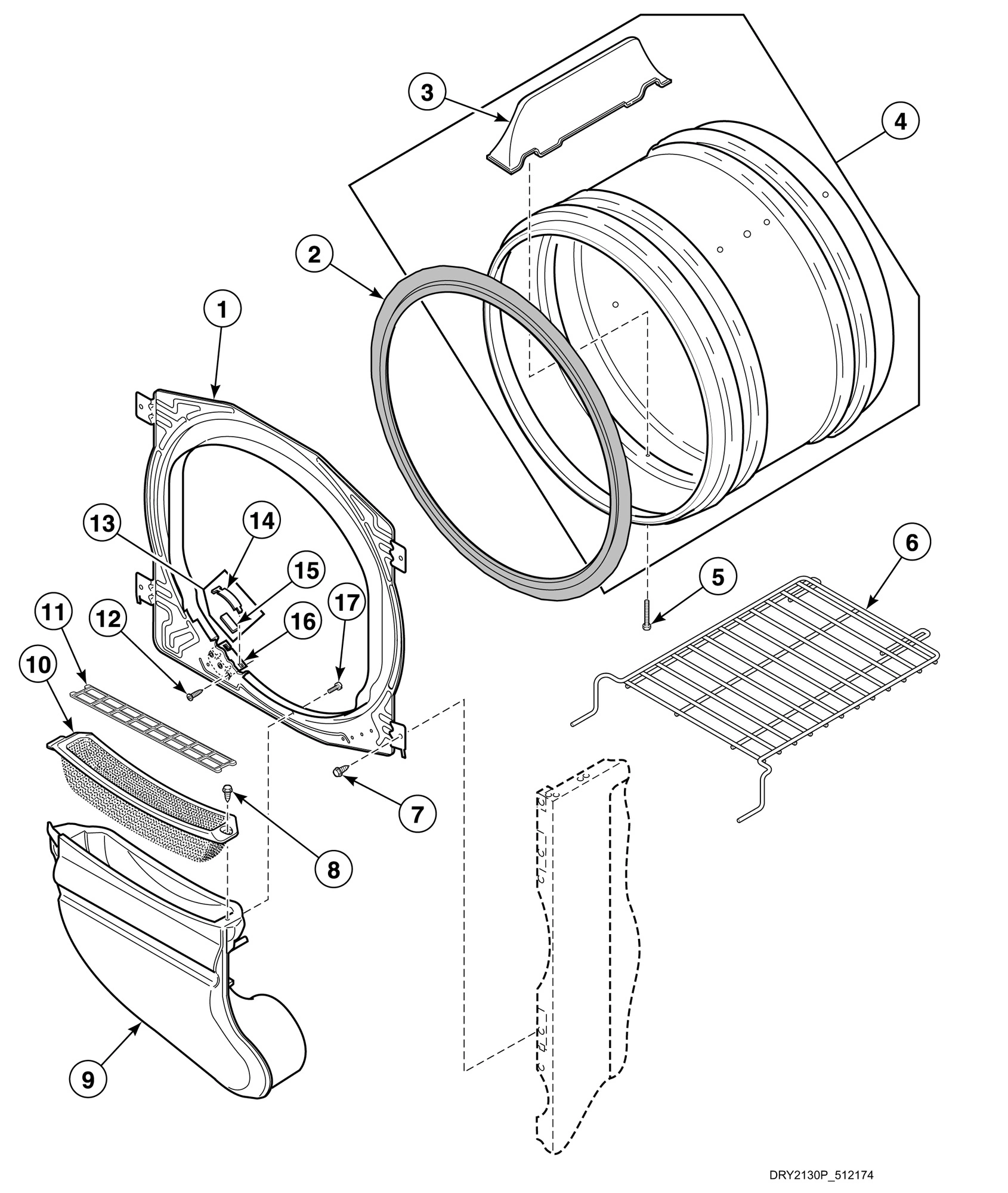 Front Bulkhead, Air Duct, Felt Seal and Cylinder without Light