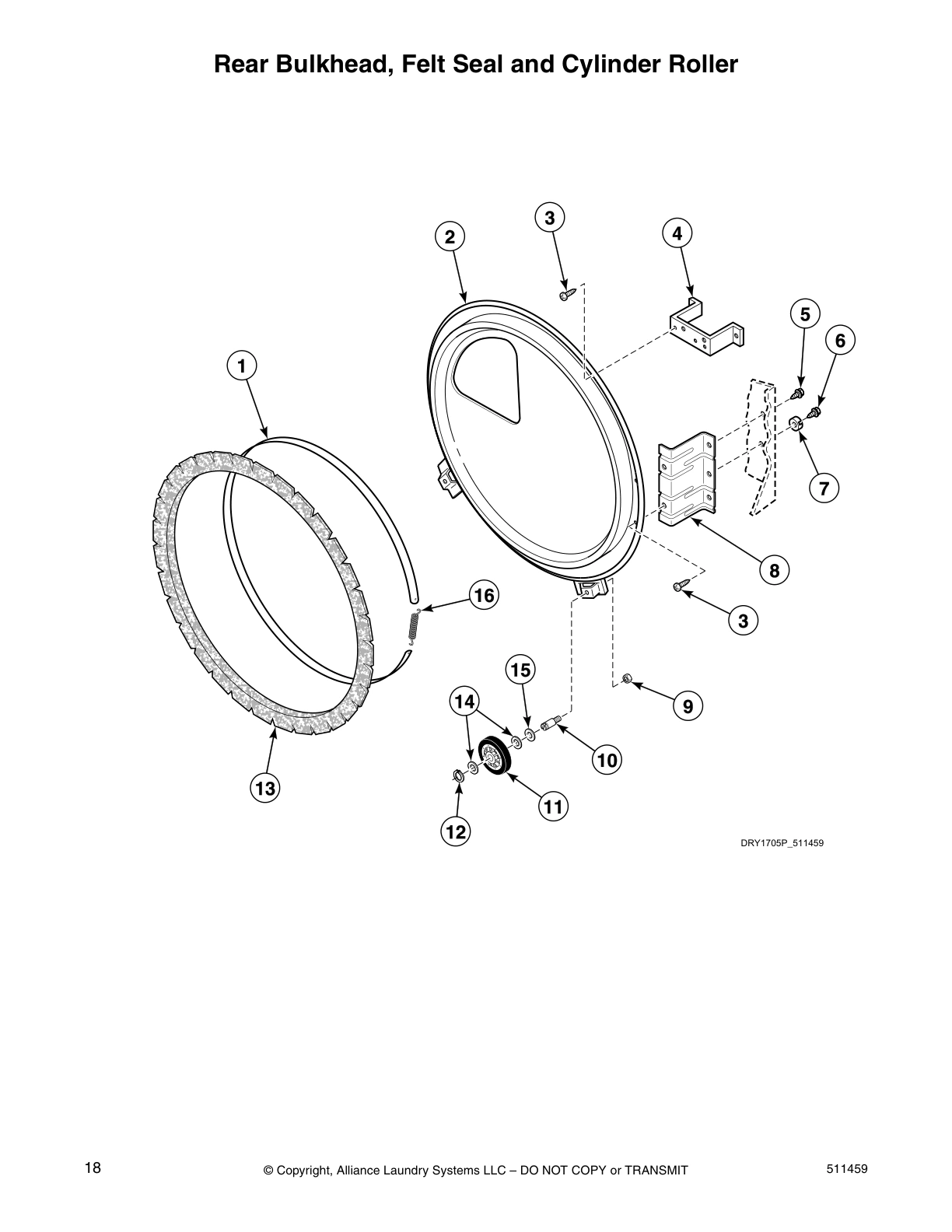 Rear Bulkhead, Felt Seal and Cylinder Roller