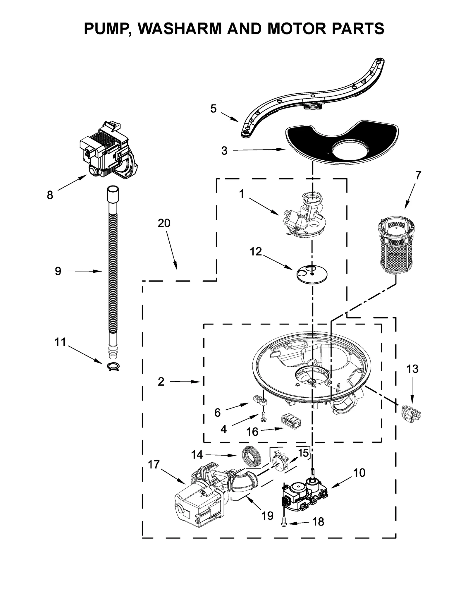 PUMP, WASHARM AND MOTOR PARTS