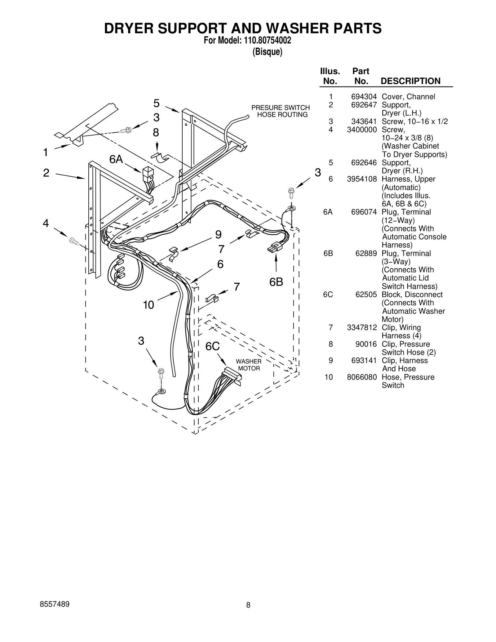 DRYER SUPPORT AND WASHER PARTS