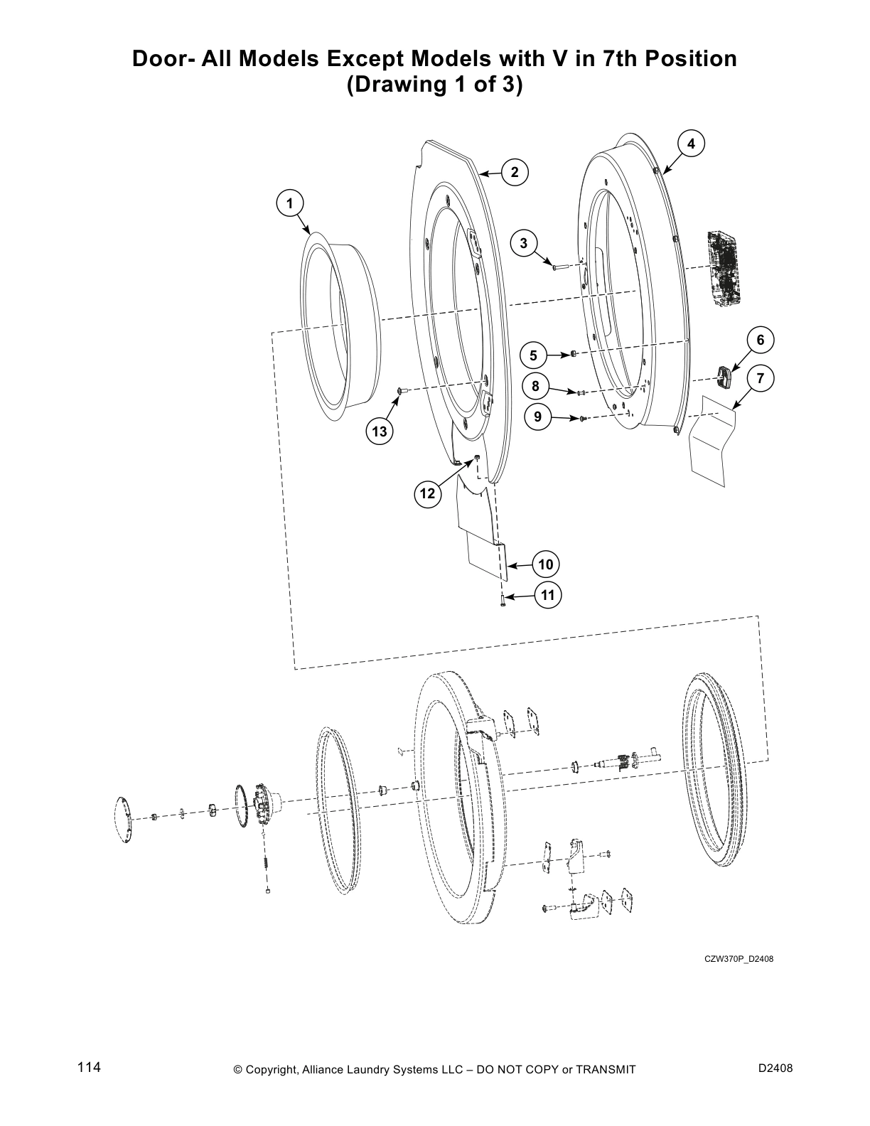 Door- All Models Except Models with V in 7th Position 
(Drawing 1 of 3)