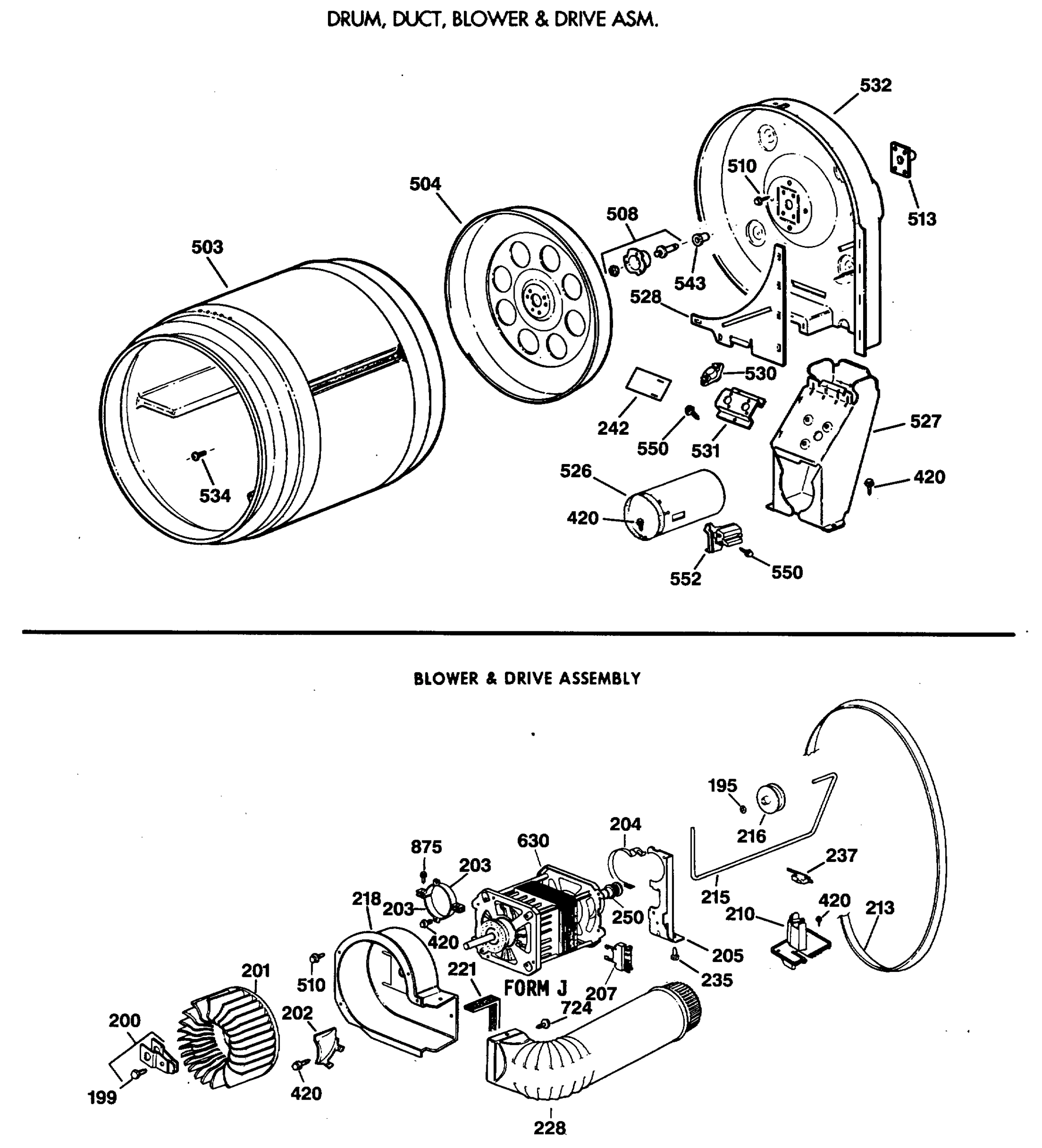 DRUM, DUCT, BLOWER & DRIVE ASM.