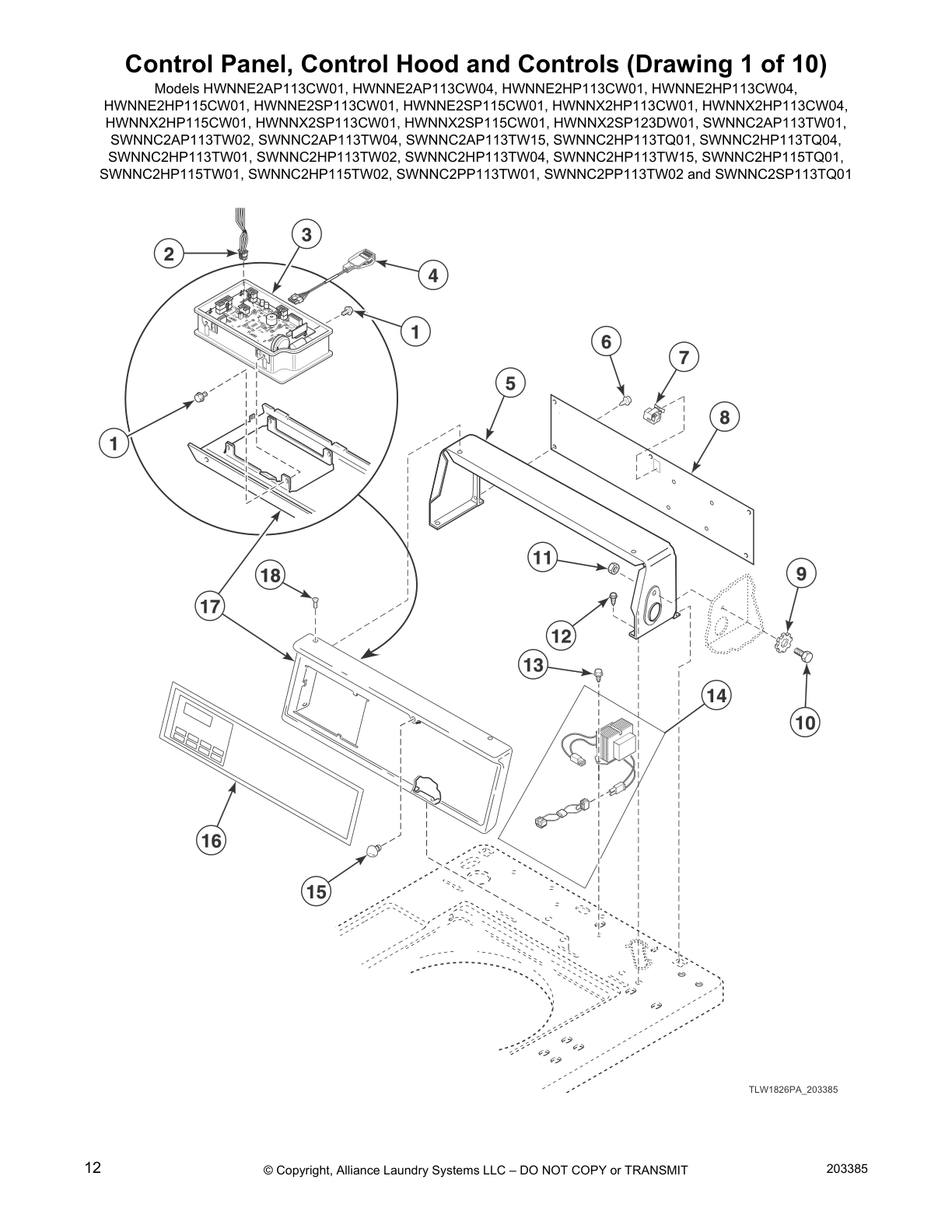 Control Panel, Control Hood and Controls (Drawing 1 of 10)