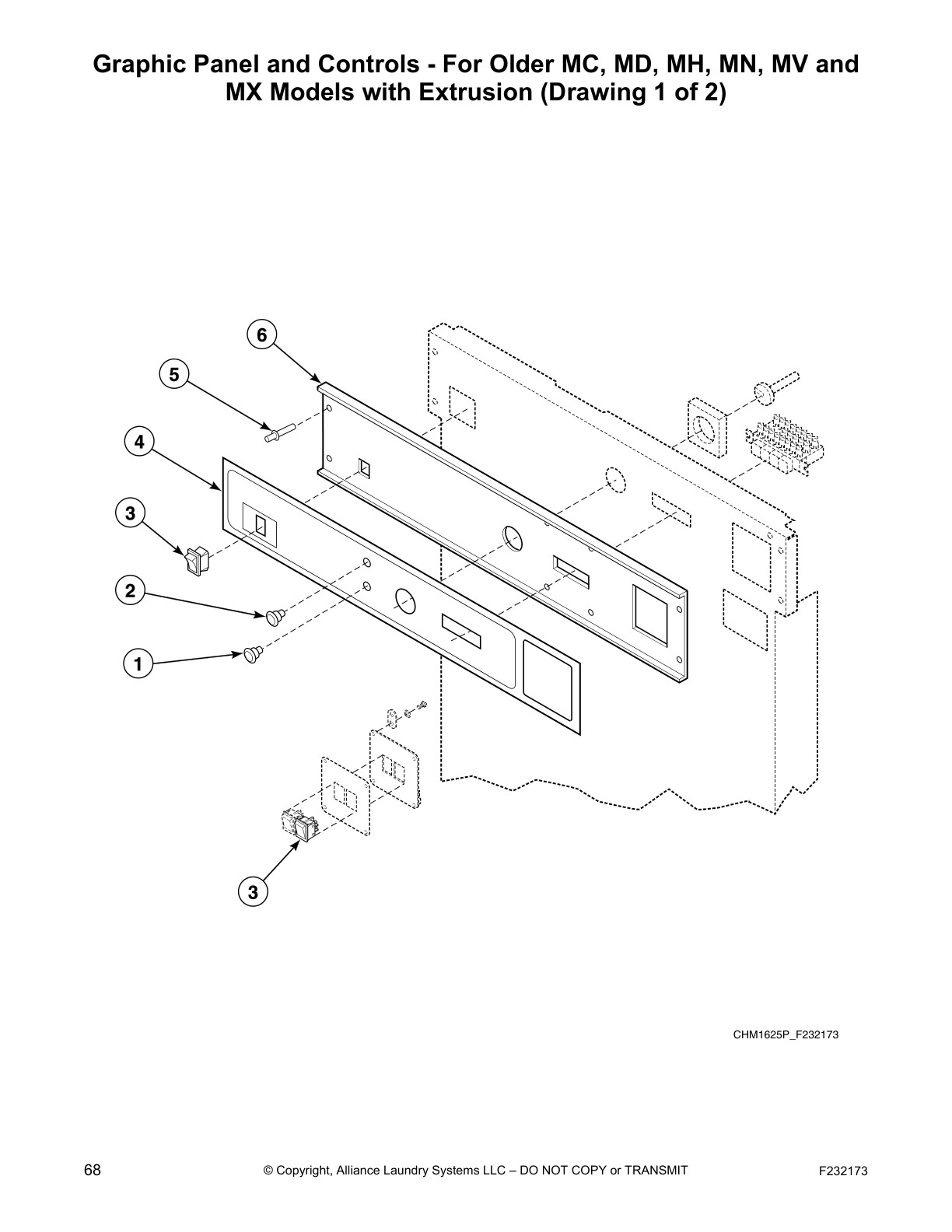 Graphic Panel and Controls - For Older MC, MD, MH, MN, MV and
MX Models with Extrusion (Drawing 1 of 2)