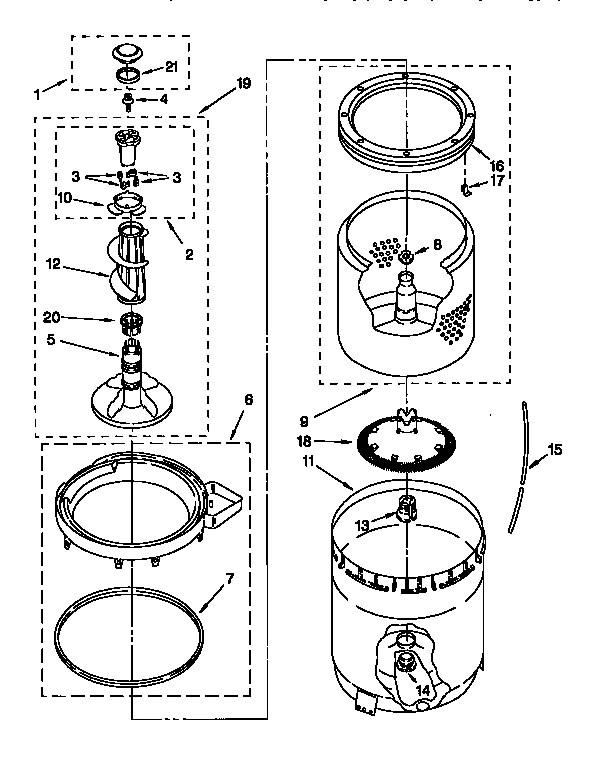 AGITATOR, BASKET AND TUB