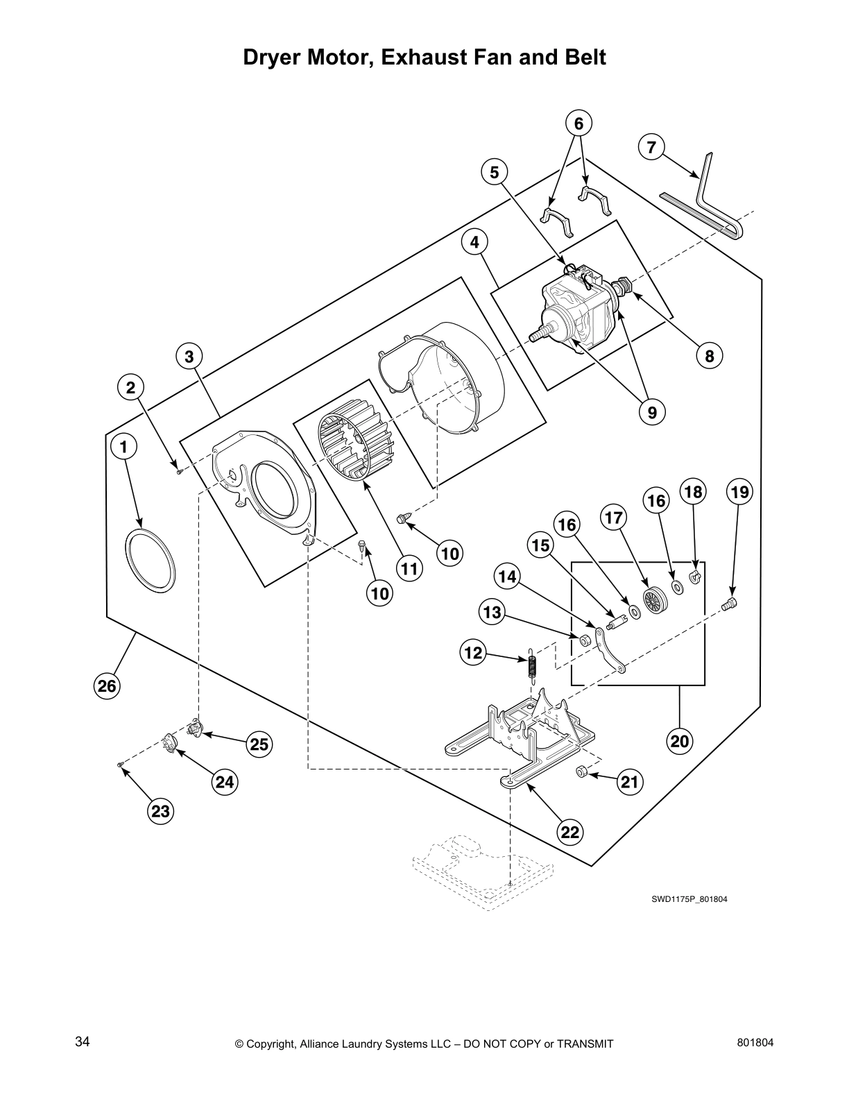 Dryer Motor, Exhaust Fan and Belt