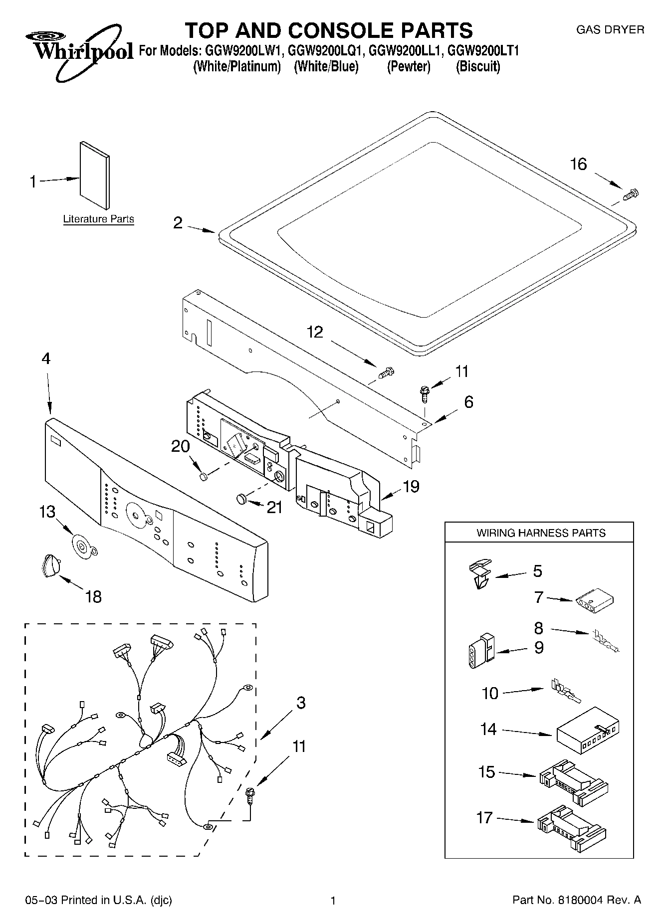 01 - TOP AND CONSOLE PARTS