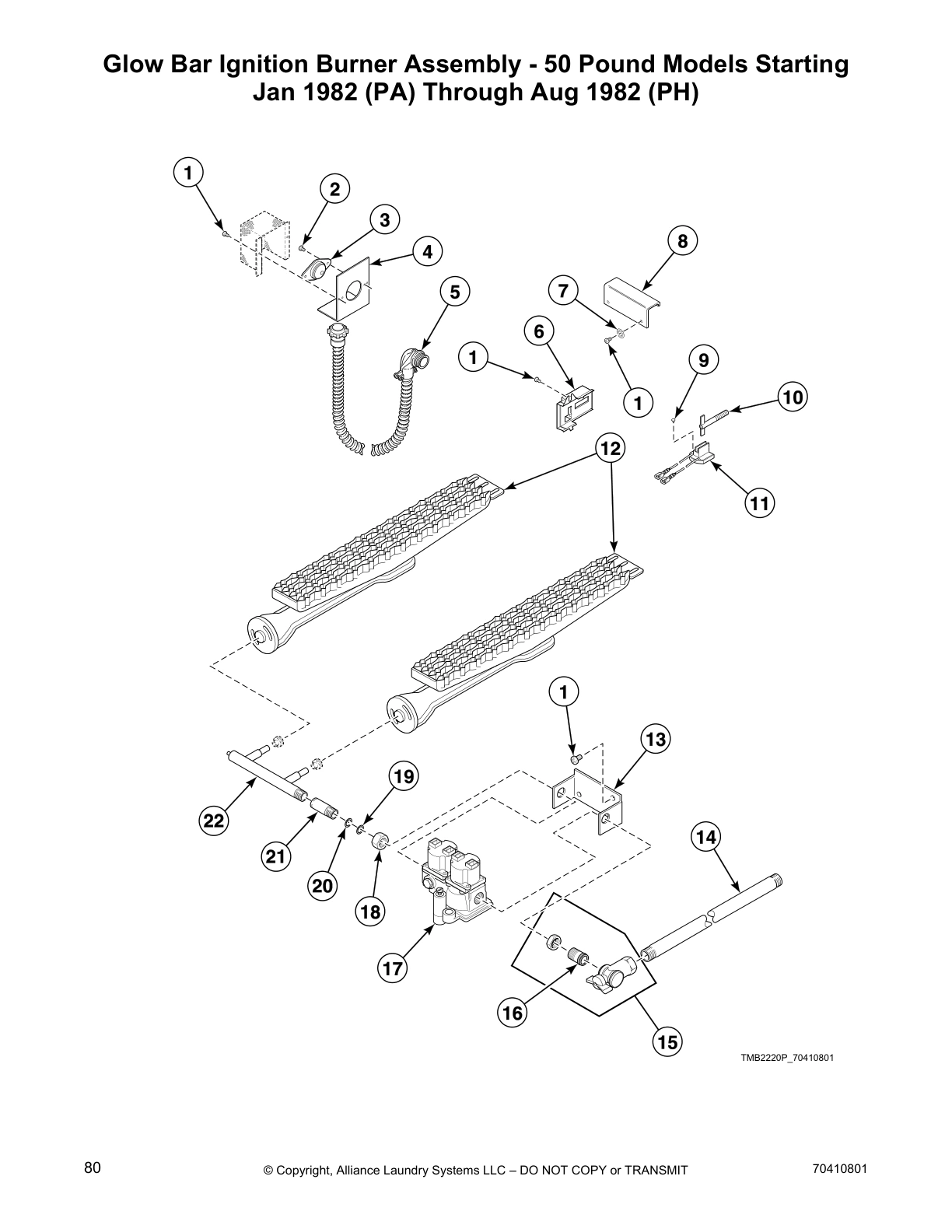 Glow Bar Ignition Burner Assembly - 50 Pound Models Starting 
Jan 1982 (PA) Through Aug 1982 (PH)