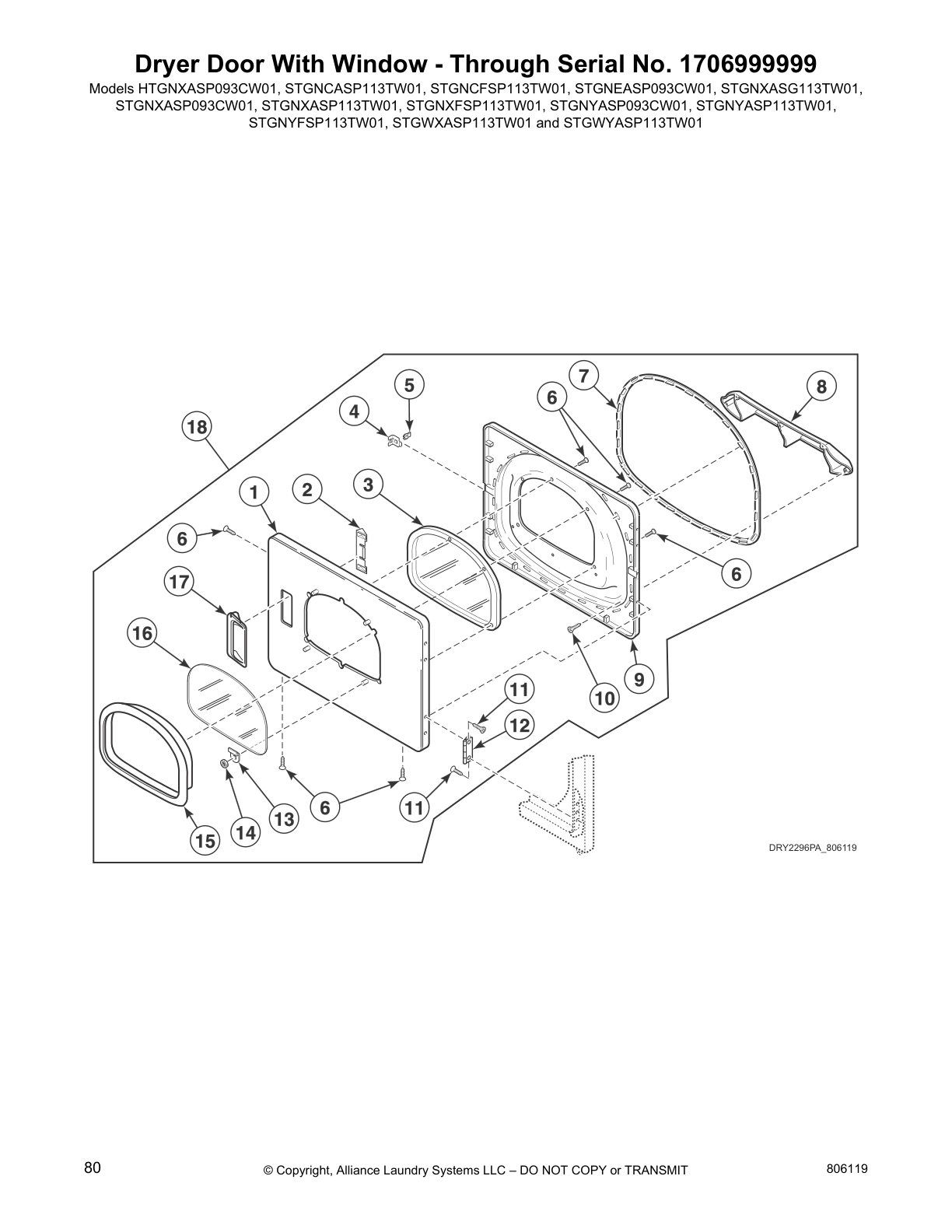 Dryer Door With Window - Through Serial No. 1706999999