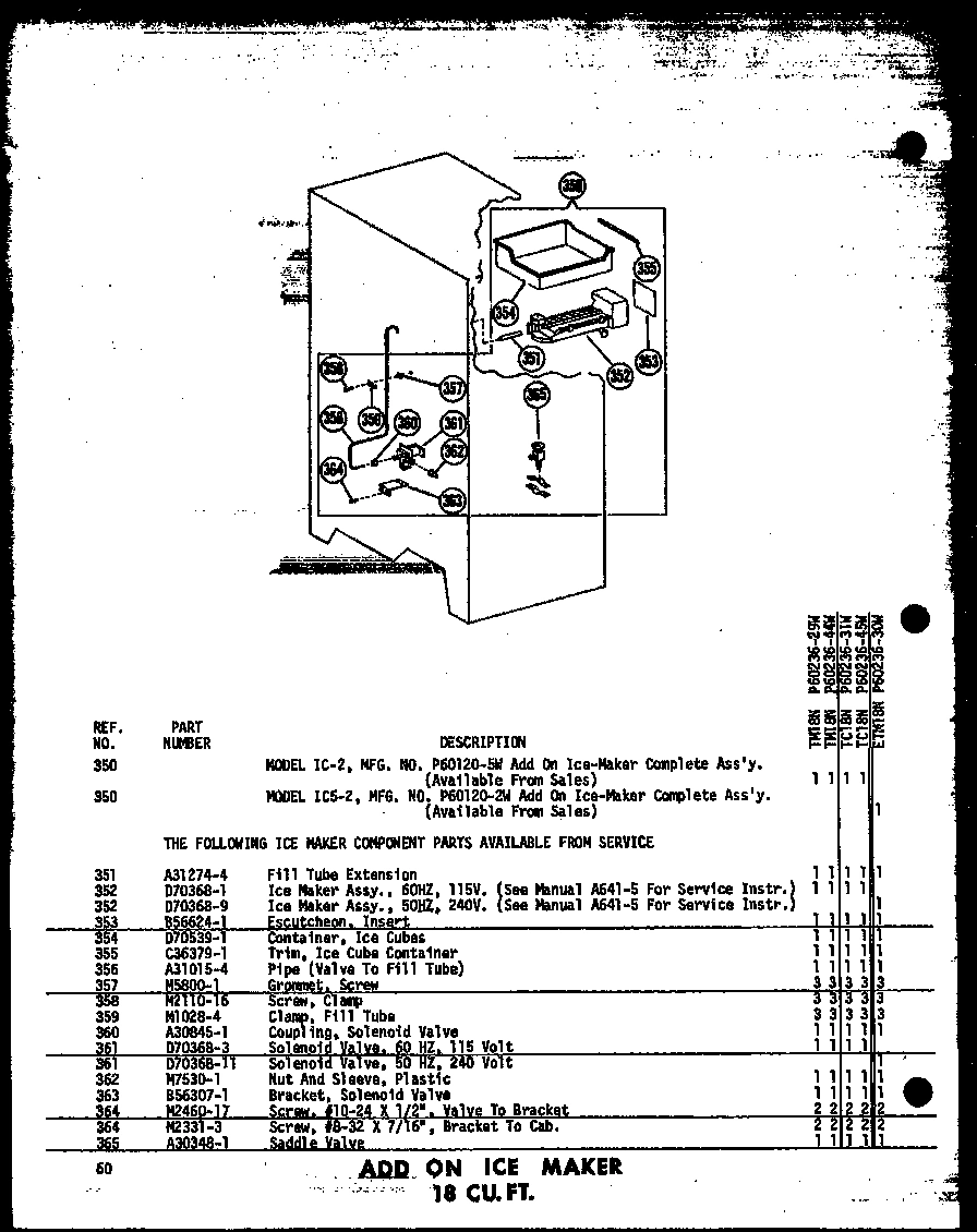 01 - ADD ON ICE MAKER 18 CU. FT.