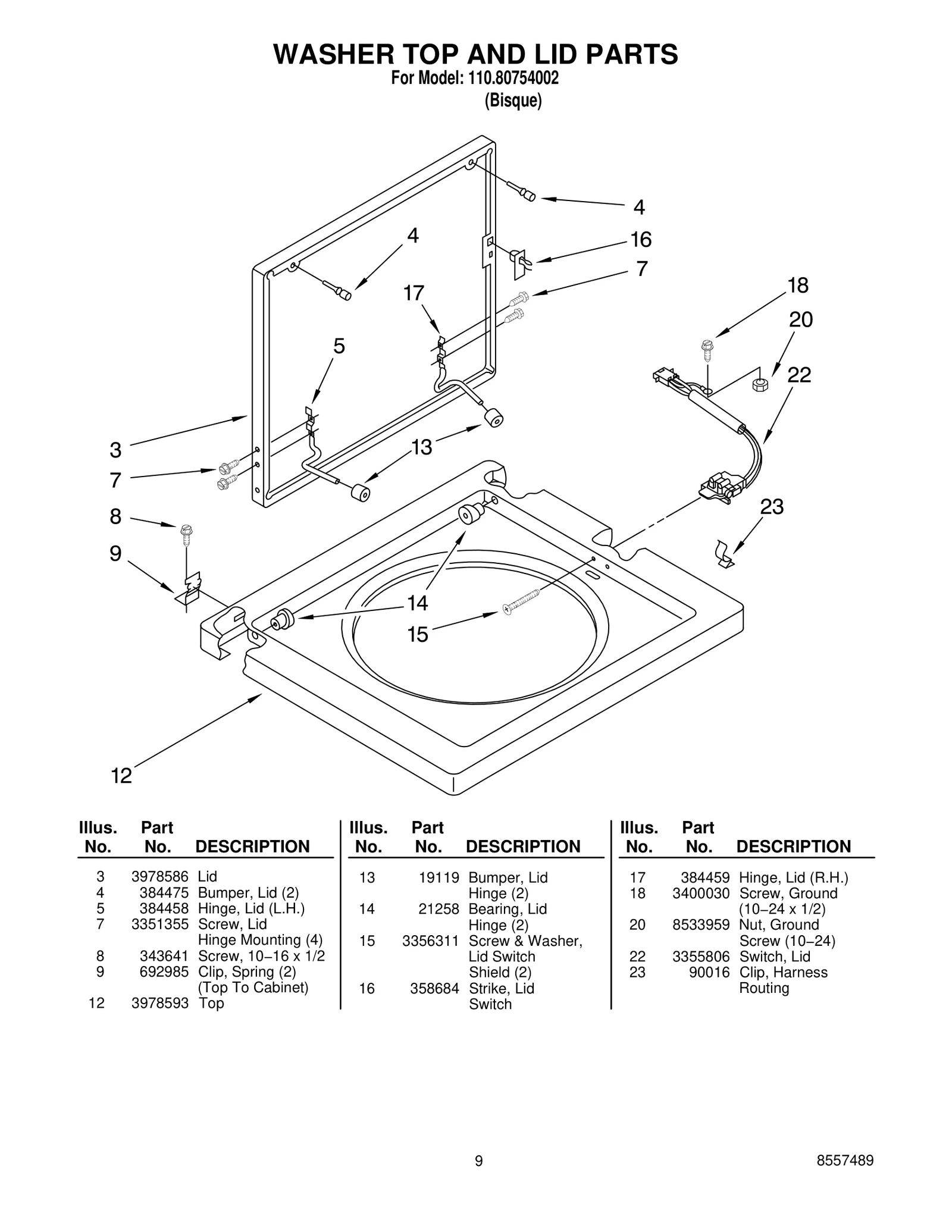 WASHER TOP AND LID PARTS