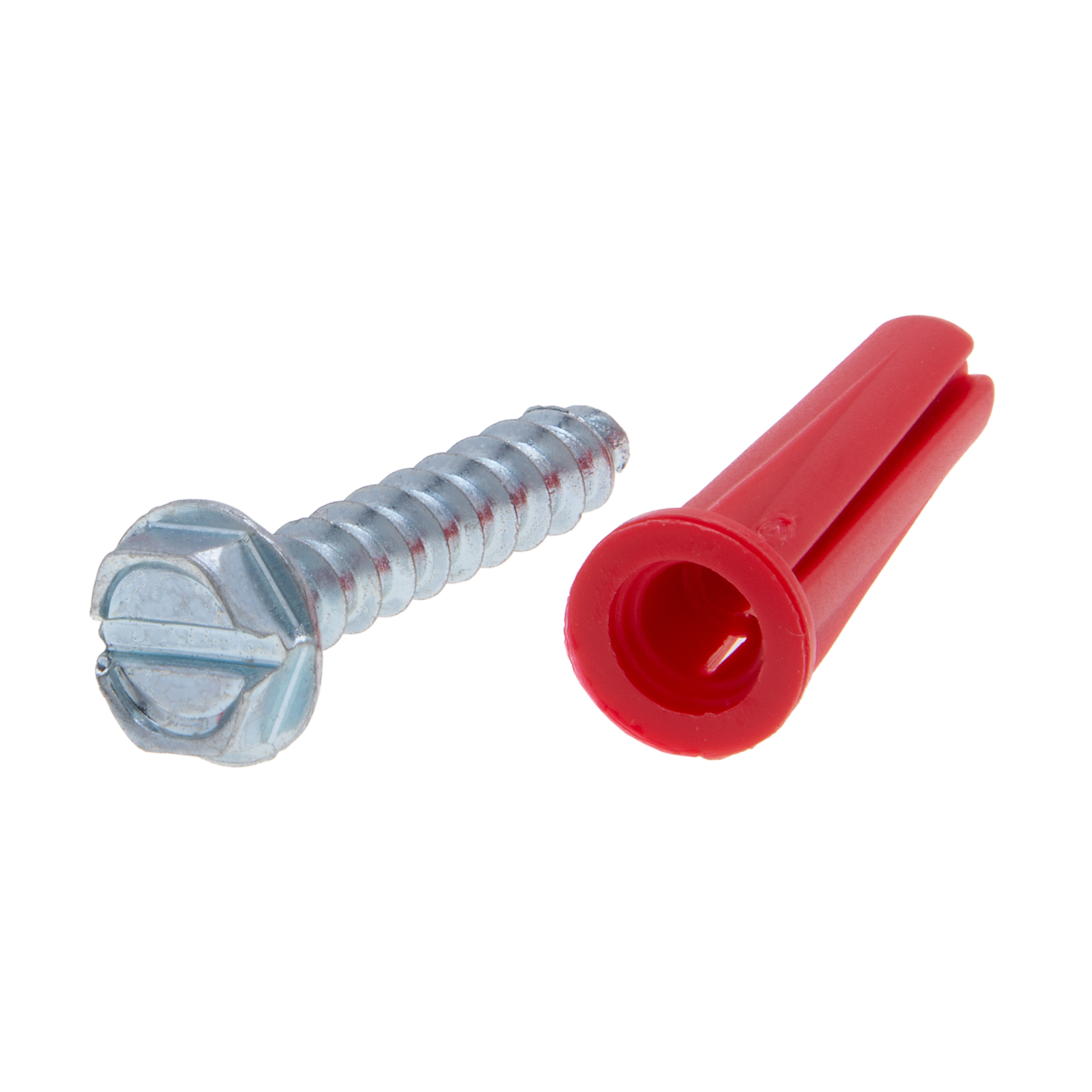Light Duty Wall Anchor Kit, 1/4 in. Size, 201 piece(s), Plastic, Red, including a(n) (100) 10 x 1 in. Pan Combo Screws and (100) 1/4 in. Red Plastic Anchors and (1) 1/4 in. Masonry Drill