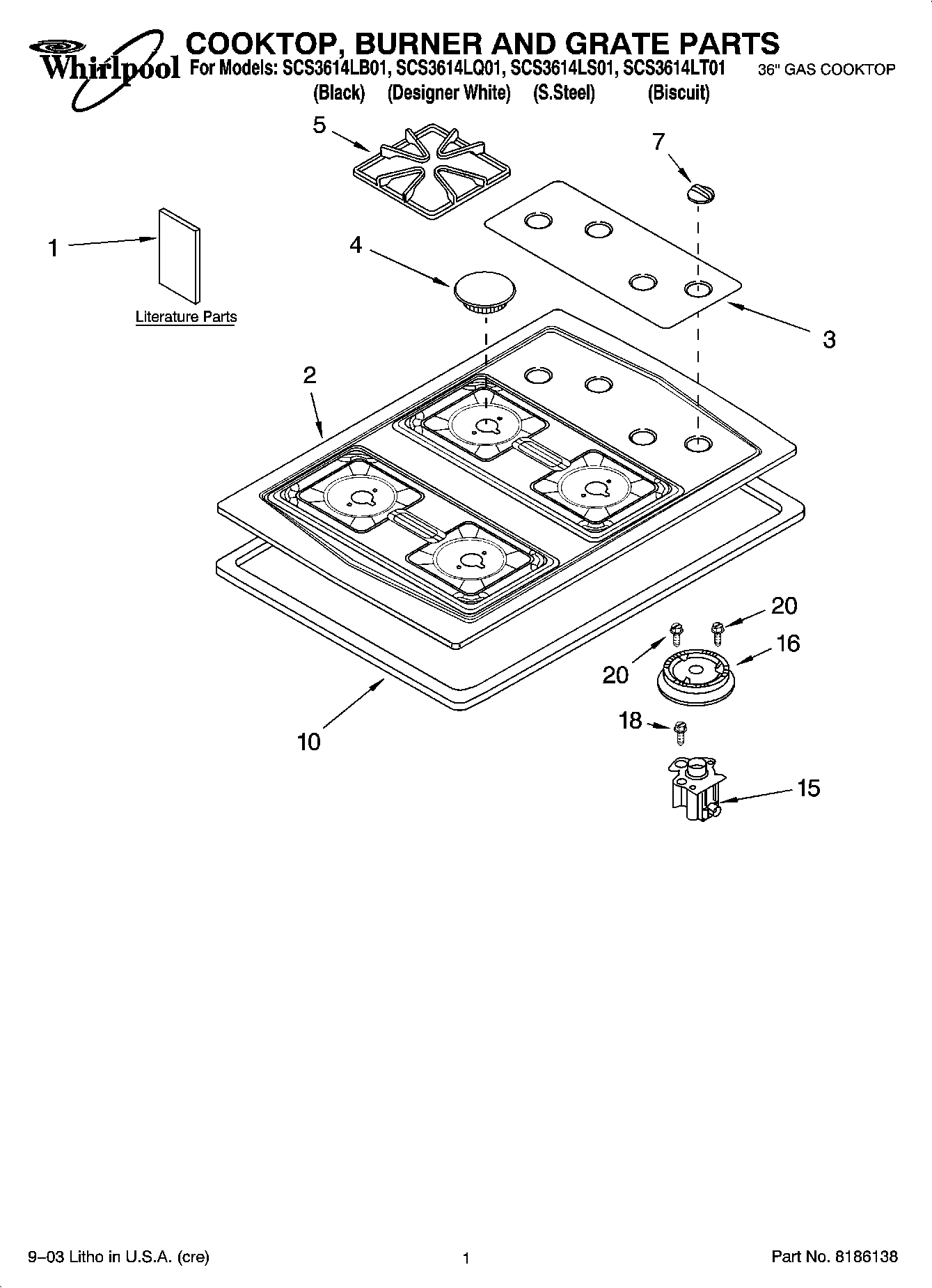 01 - COOKTOP, BURNER AND GRATE PARTS