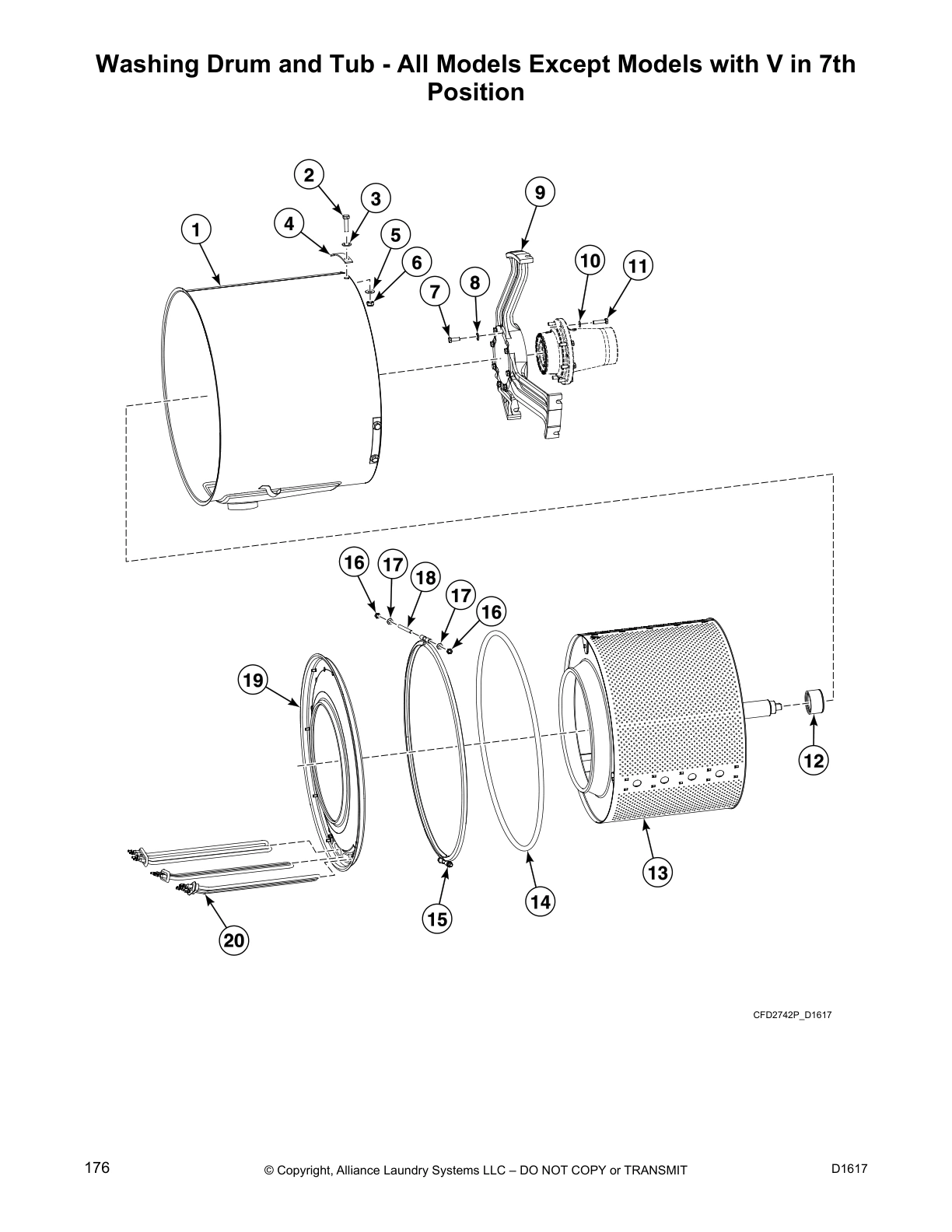 Washing Drum and Tub - All Models Except Models with V in 7th 
Position