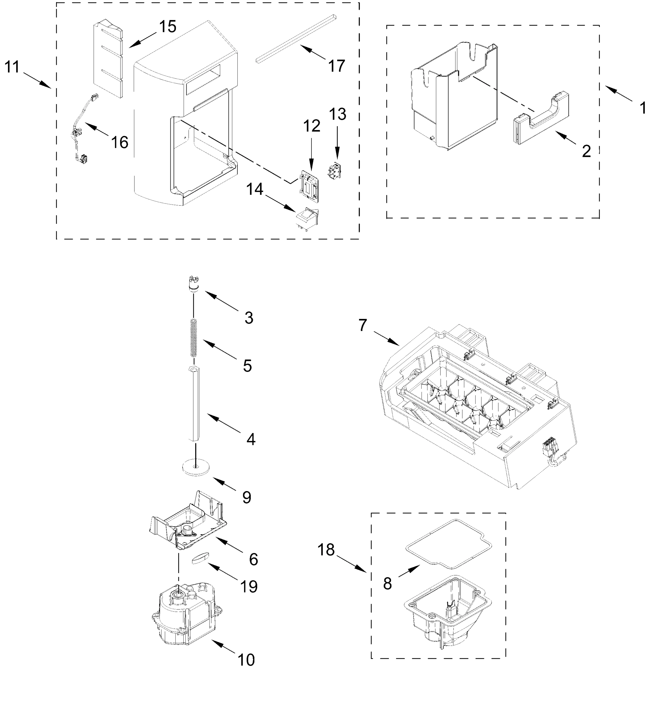 MOTOR AND ICE CONTAINER PARTS