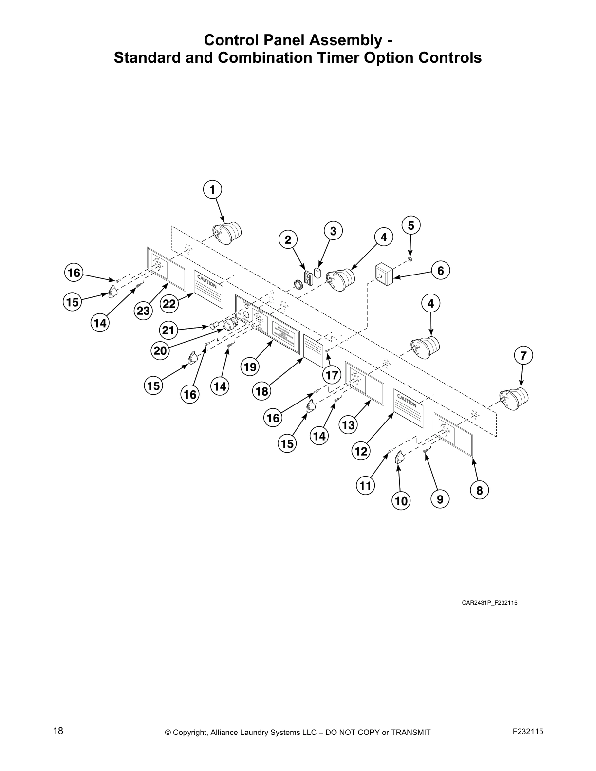 Control Panel Assembly -
Standard and Combination Timer Option Controls
