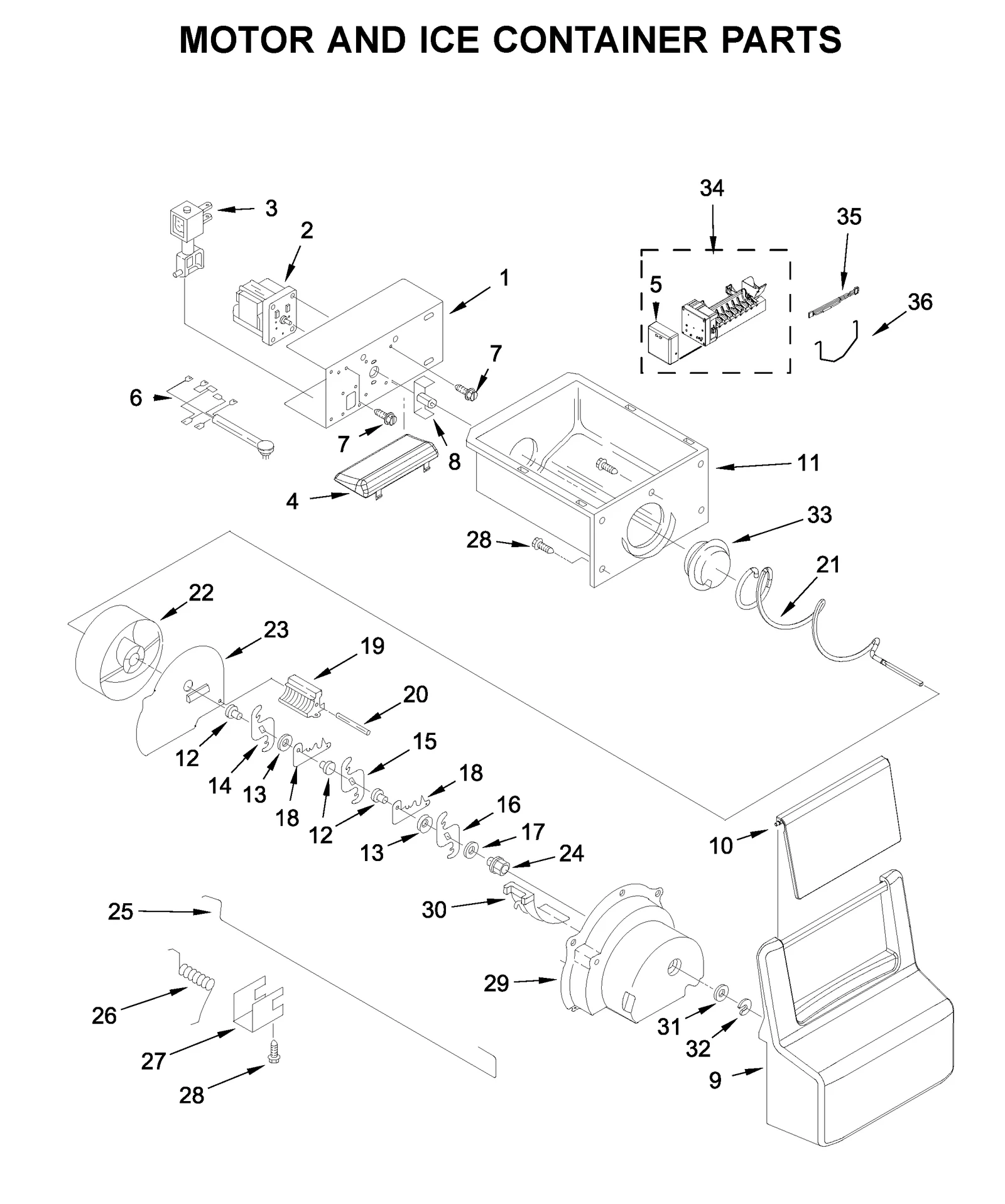 MOTOR AND ICE CONTAINER PARTS