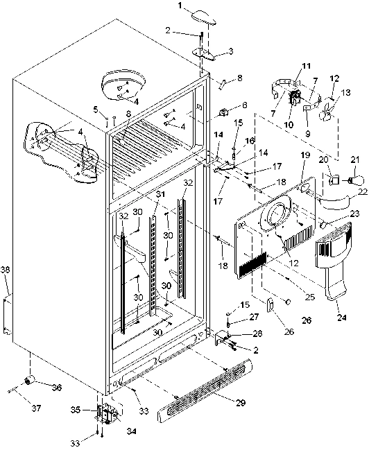 01 - CABINET, HINGES, EVAP FAN & ROLLERS