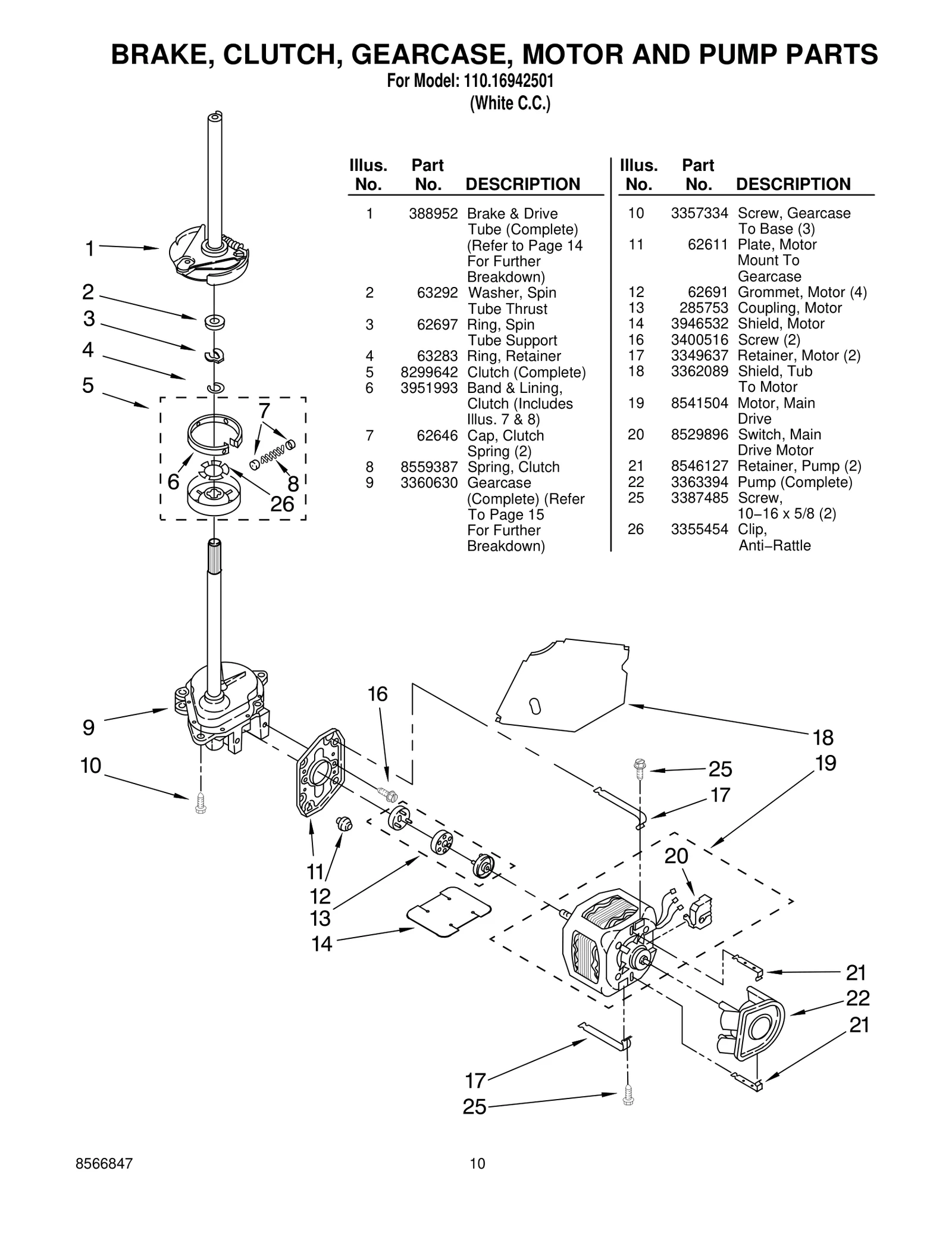 BRAKE, CLUTCH, GEARCASE, MOTOR AND PUMP PARTS