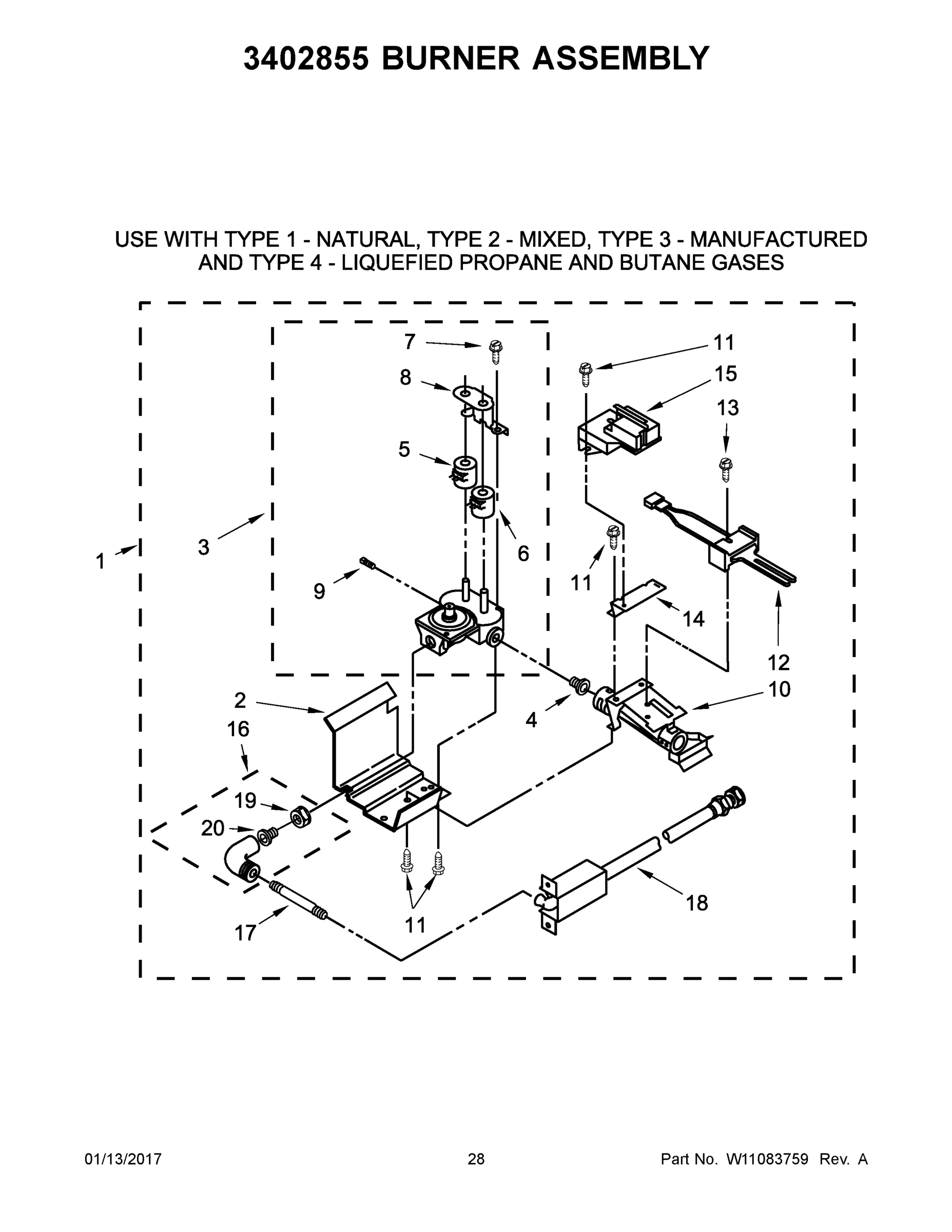 15 - 3402855 BURNER ASSEMBLY