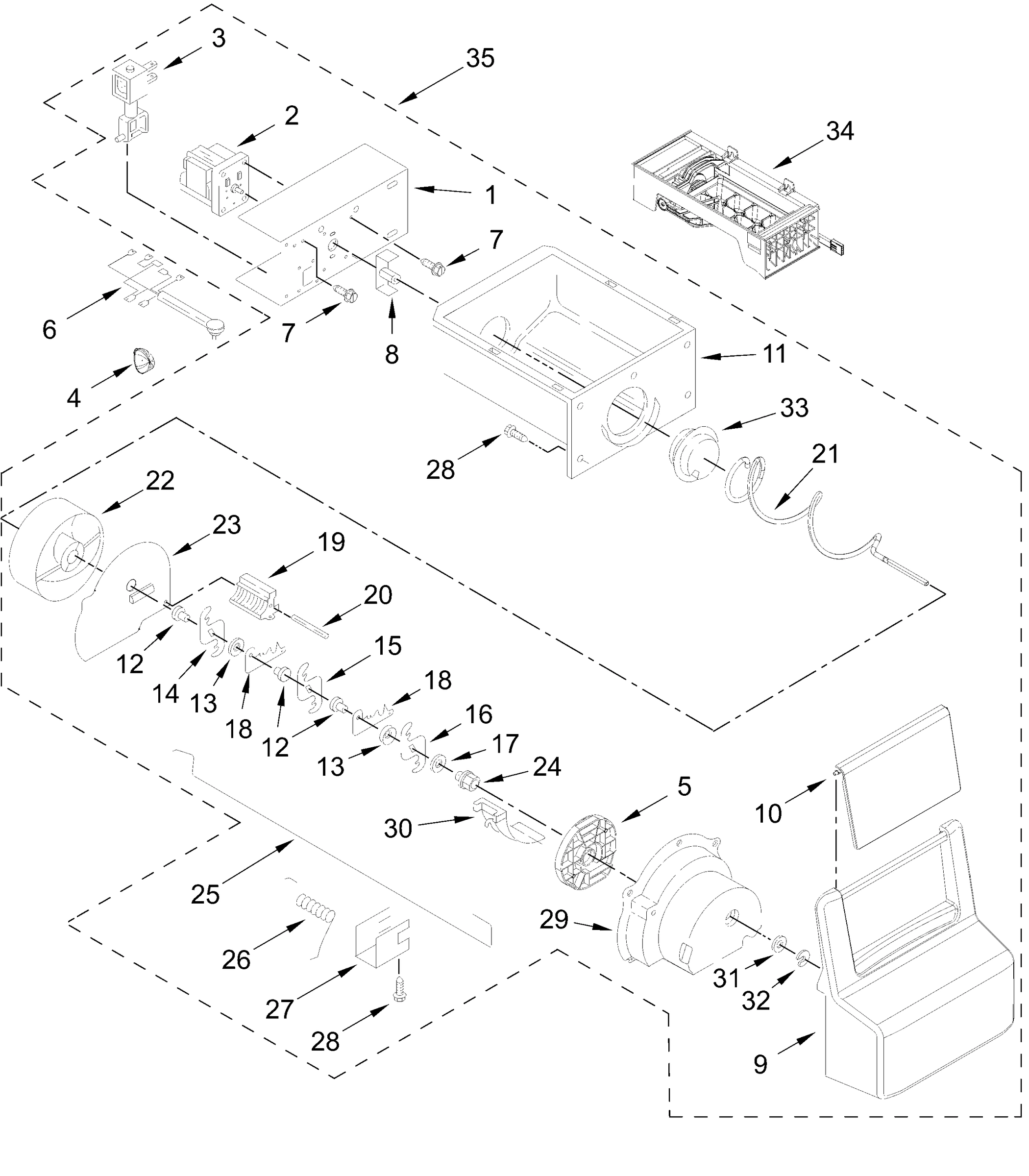 MOTOR AND ICE CONTAINER PARTS