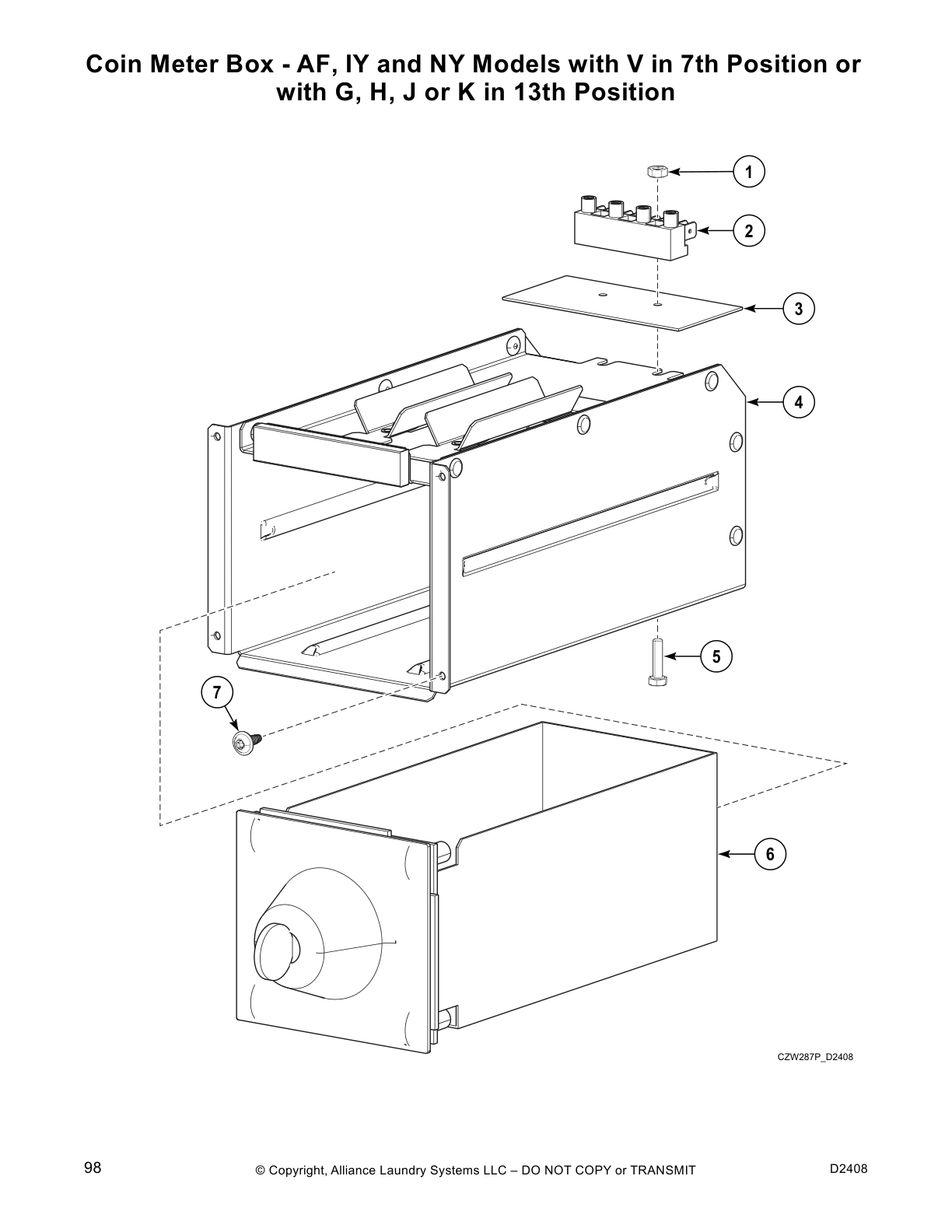 Coin Meter Box - AF, IY and NY Models with V in 7th Position or 
with G, H, J or K in 13th Position