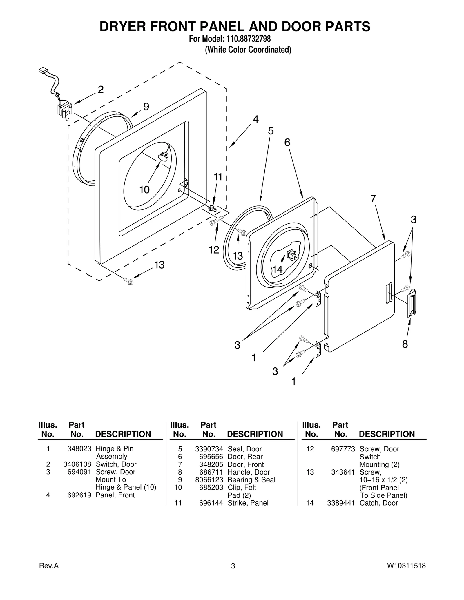 DRYER FRONT PANEL AND DOOR PARTS