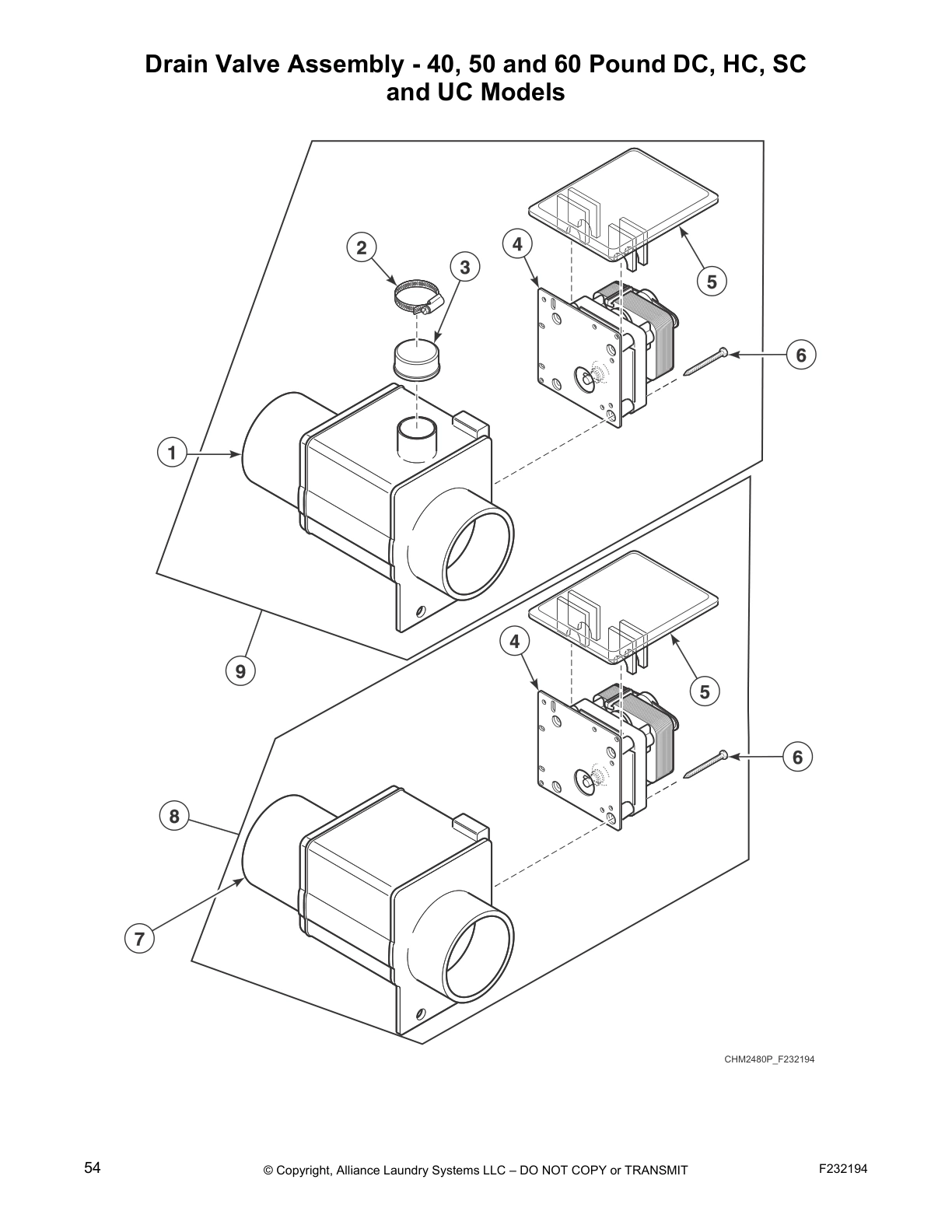 Drain Valve Assembly - 40, 50 and 60 Pound DC, HC, SC
and UC Models