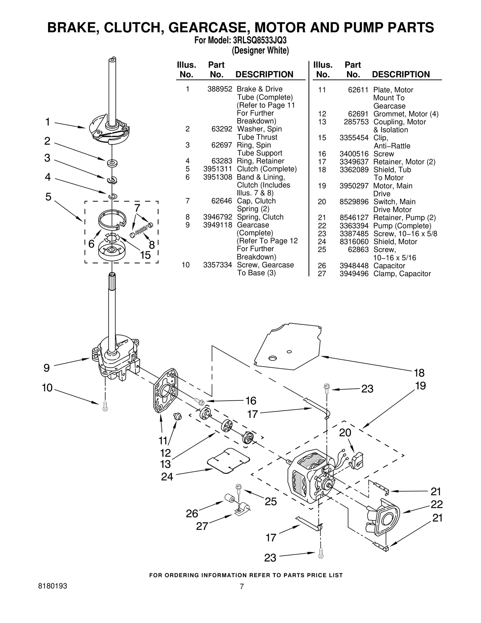 BRAKE, CLUTCH, GEARCASE, MOTOR AND PUMP PARTS
