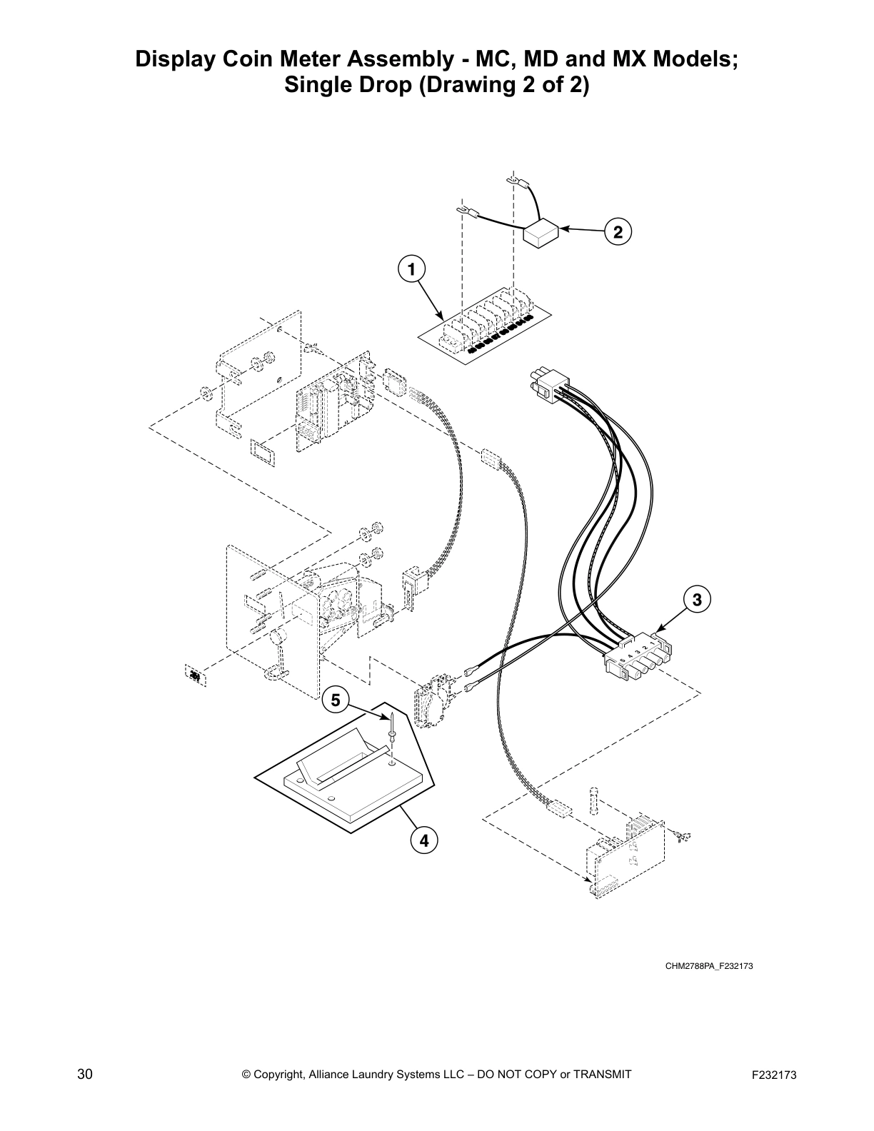 Display Coin Meter Assembly - MC, MD and MX Models;
Single Drop (Drawing 2 of 2)