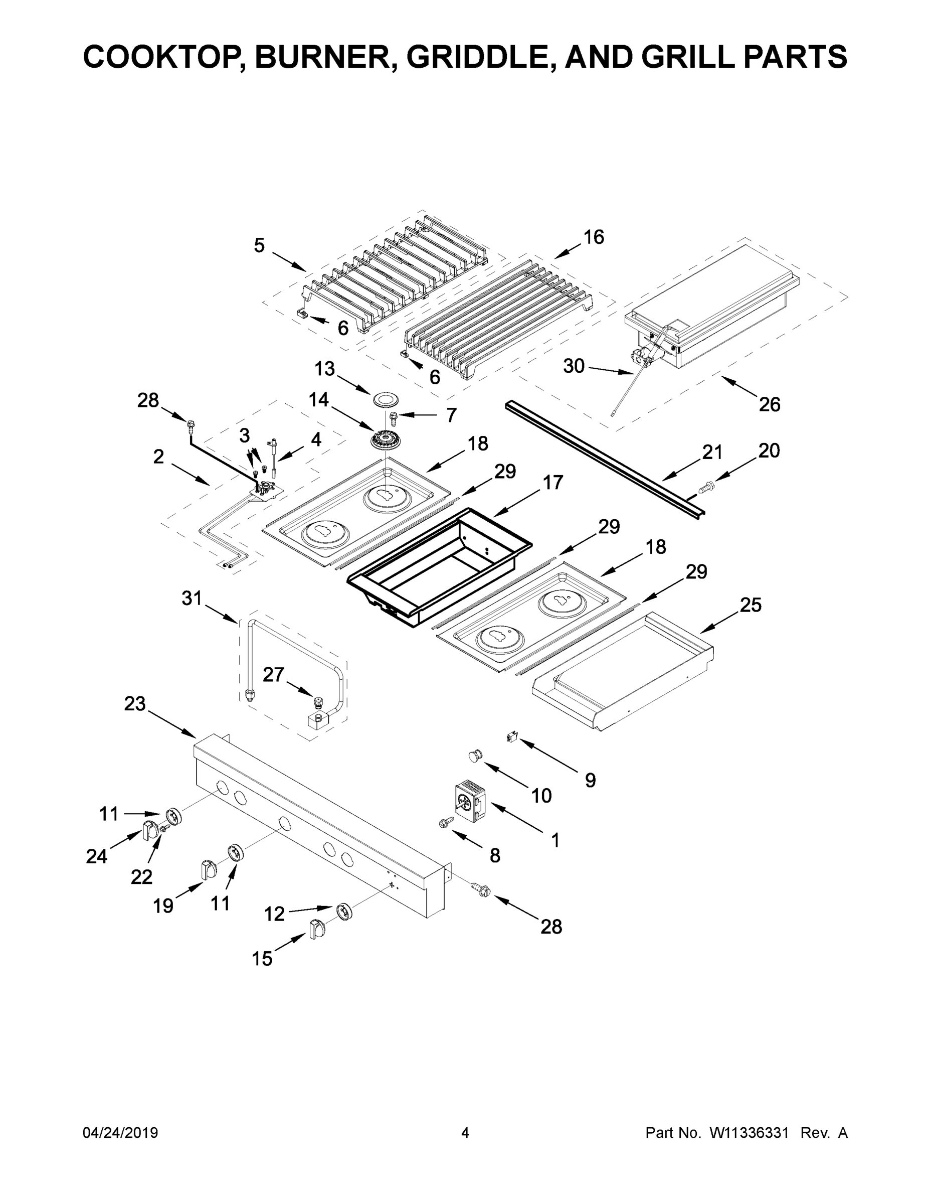 03 - COOKTOP, BURNER, GRIDDLE, AND GRILL PARTS
