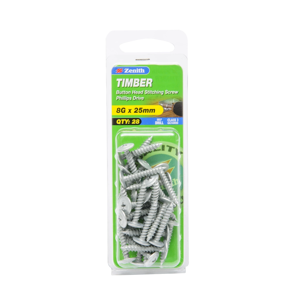 ZENITH® 8G x 25mm Class 3 Galvanised, Phillips Drive, Stitching Screws – External Use – 28 Pack