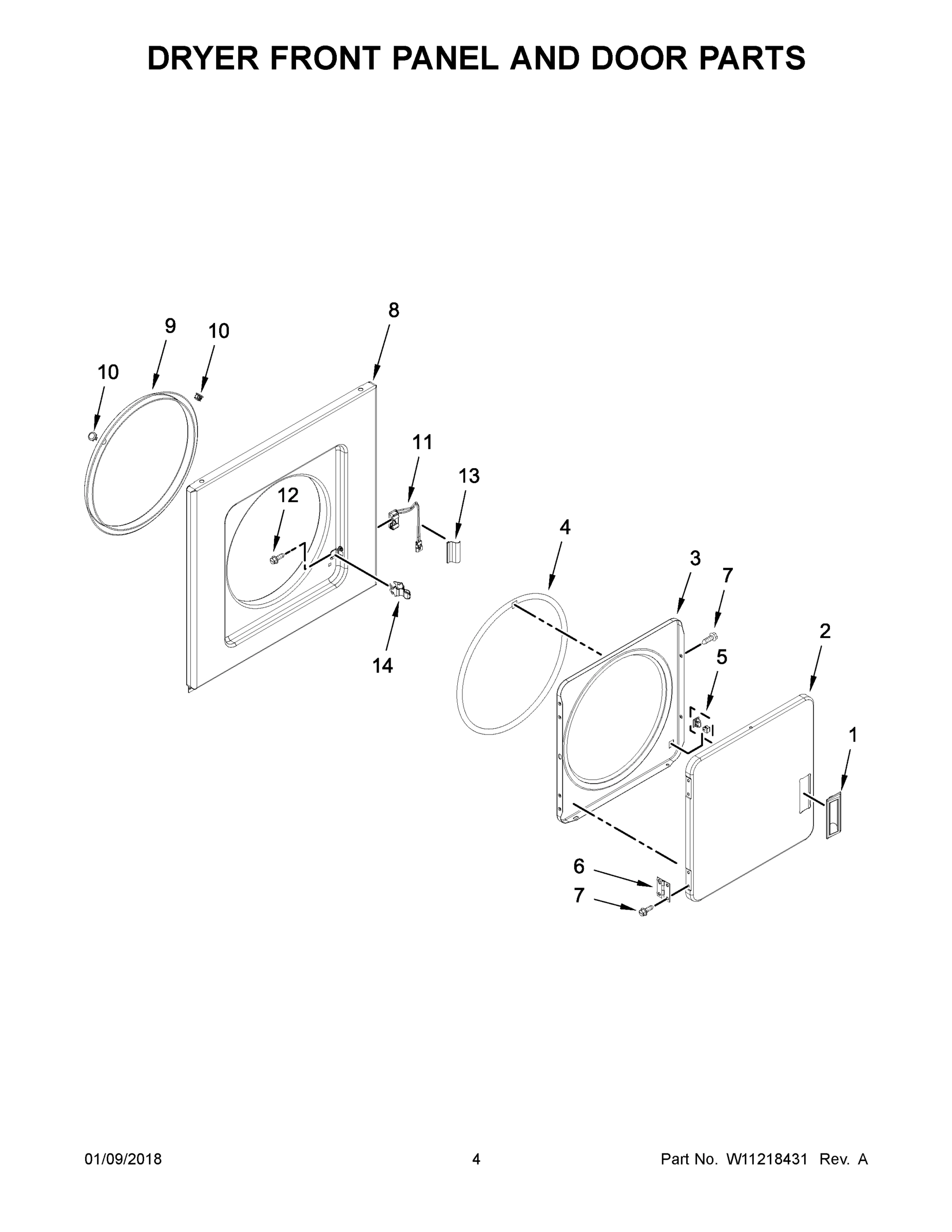 03 - DRYER FRONT PANEL AND DOOR PARTS