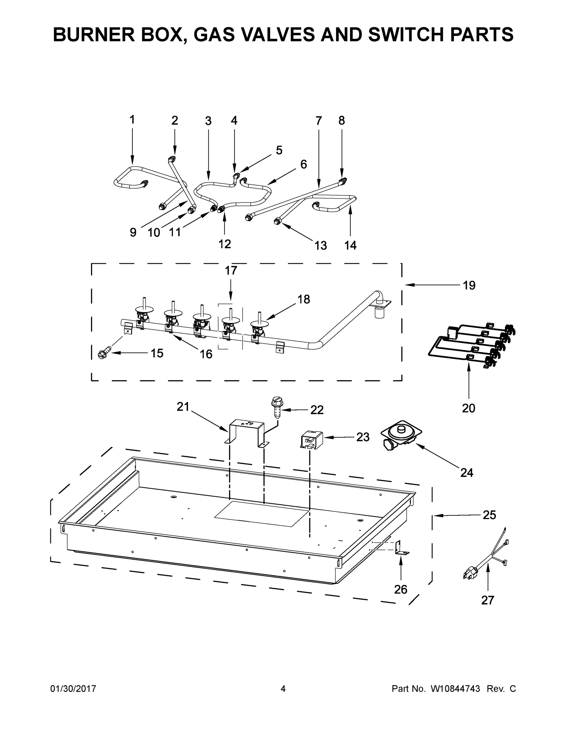 03 - BURNER BOX, GAS VALVES AND SWITCH PARTS