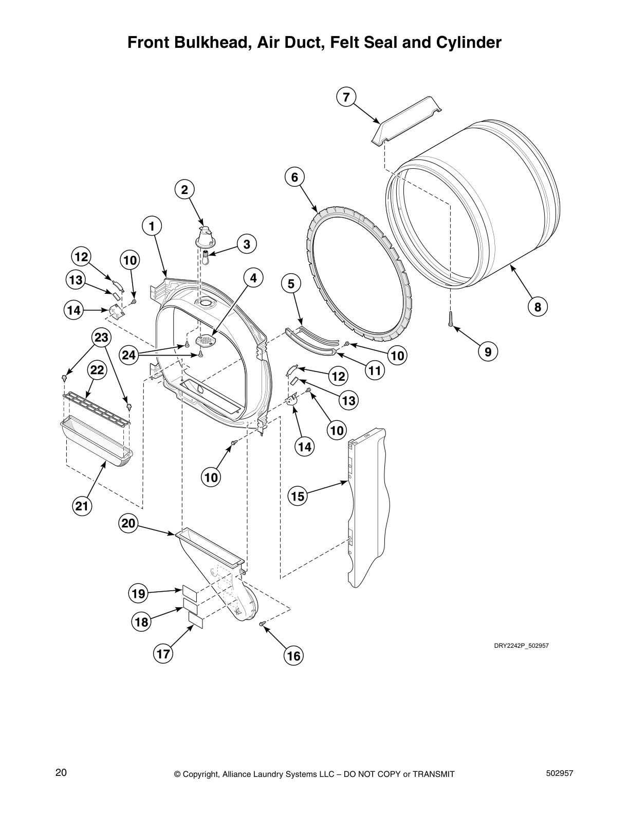 Front Bulkhead, Air Duct, Felt Seal and Cylinder