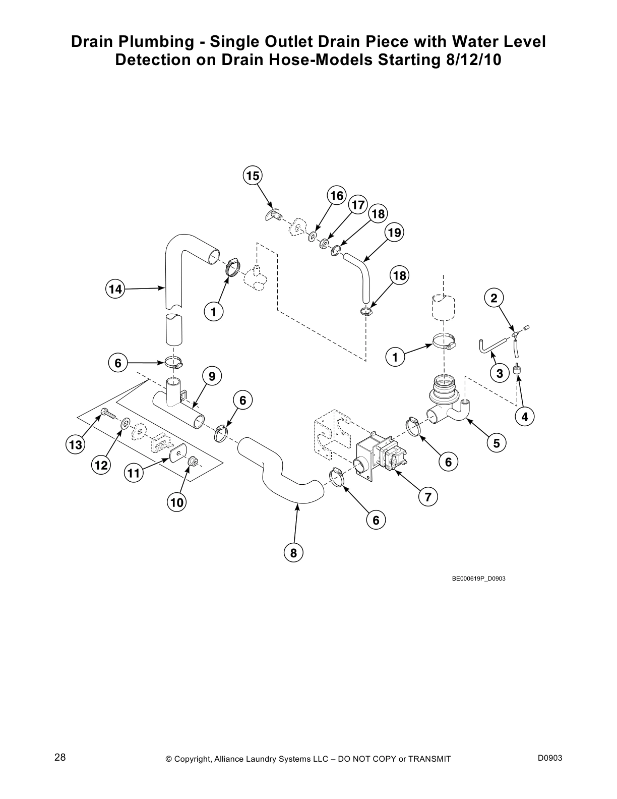 Drain Plumbing - Single Outlet Drain Piece with Water Level
Detection on Drain Hose-Models Starting 8/12/10