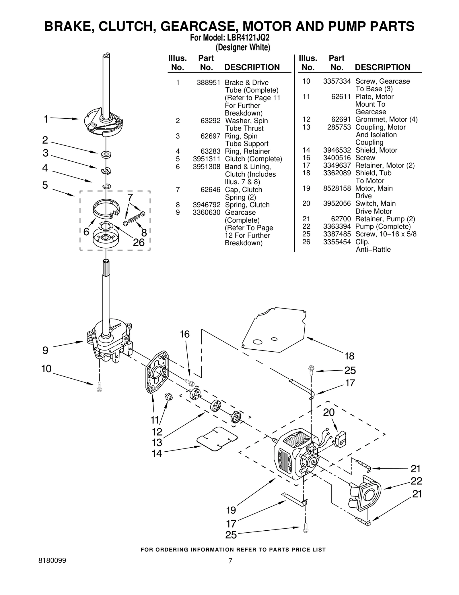 BRAKE, CLUTCH, GEARCASE, MOTOR AND PUMP PARTS